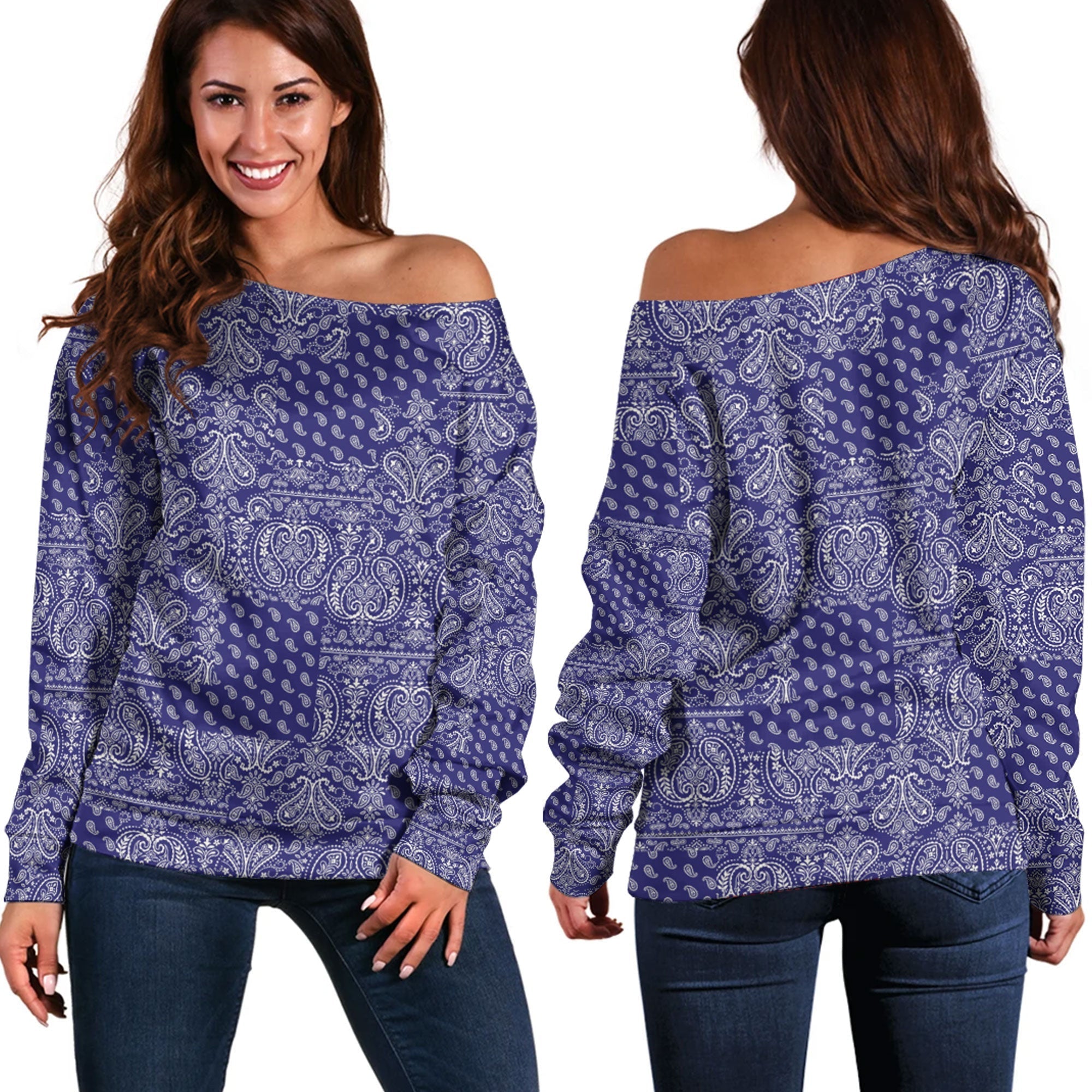 Paisley Bandana Pattern Seamless Off Shoulder Sweaters Ver.85 RLT13 - Wonder Print Shop
