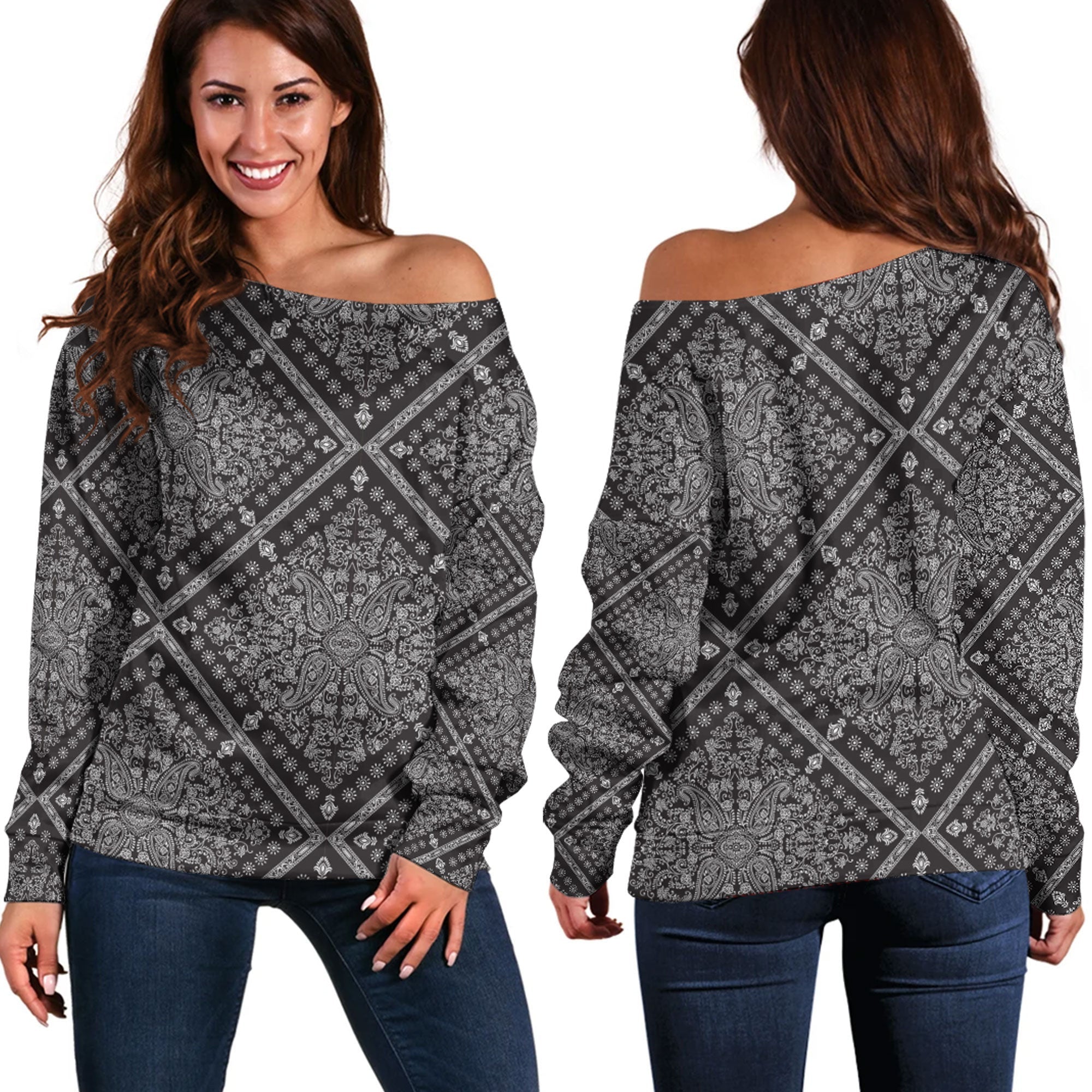 Paisley Bandana Pattern Seamless Off Shoulder Sweaters Ver.84 RLT13 - Wonder Print Shop