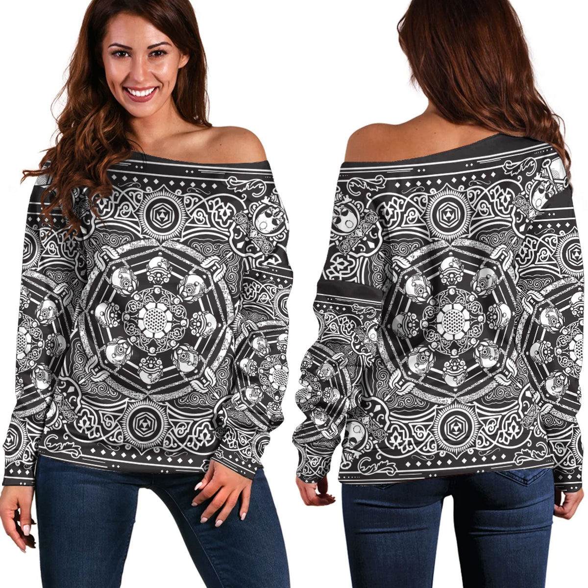 Paisley Bandana Pattern Seamless Off Shoulder Sweaters Ver.50 RLT13 - Wonder Print Shop