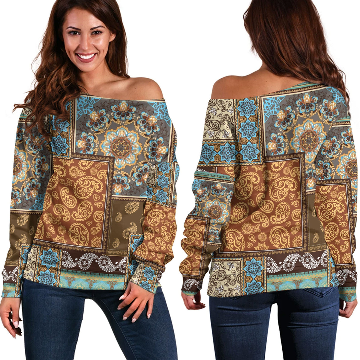 Paisley Bandana Pattern Seamless Off Shoulder Sweaters Ver.134 RLT13 - Wonder Print Shop