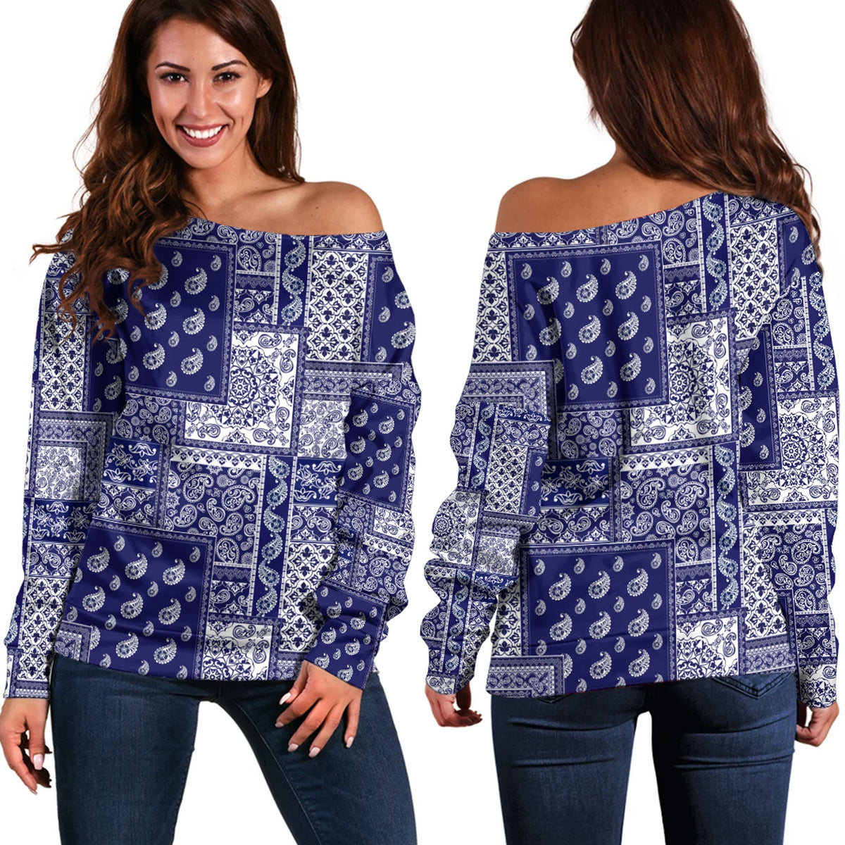 Paisley Bandana Pattern Seamless Off Shoulder Sweaters Ver.128 RLT13 - Wonder Print Shop