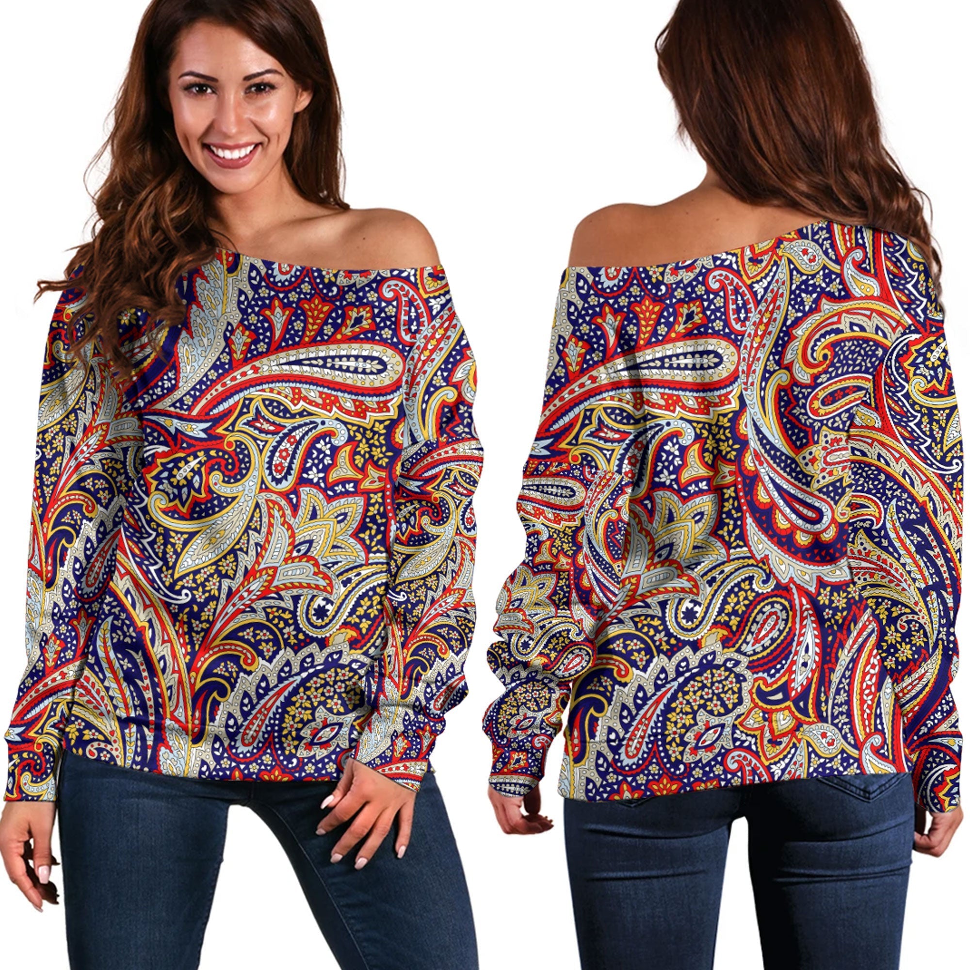 Paisley Bandana Pattern Seamless Off Shoulder Sweaters Ver.20 RLT13 - Wonder Print Shop