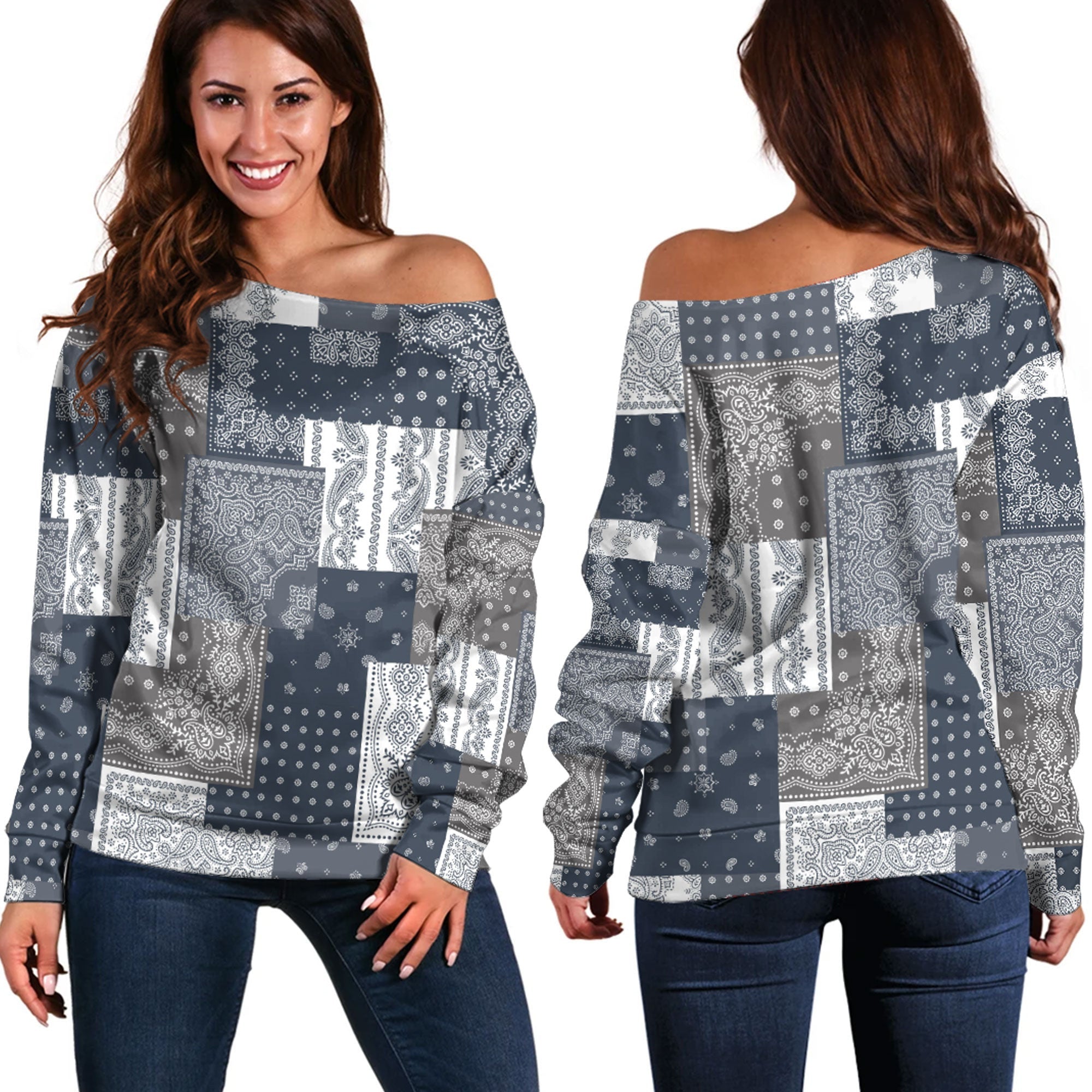 Paisley Bandana Pattern Seamless Off Shoulder Sweaters Ver.119 RLT13 - Wonder Print Shop