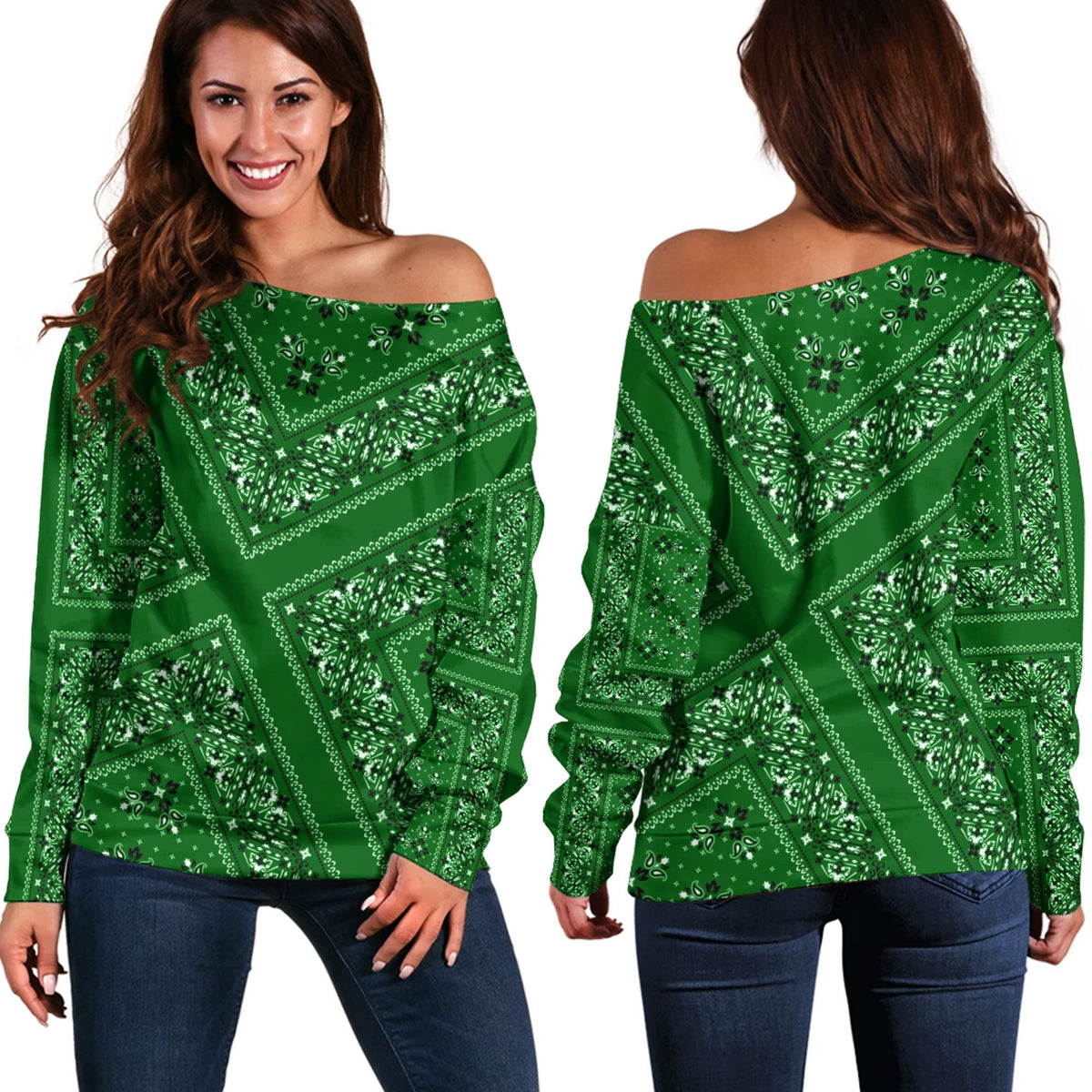 Paisley Bandana Pattern Seamless Off Shoulder Sweaters Ver.80 RLT13 - Wonder Print Shop