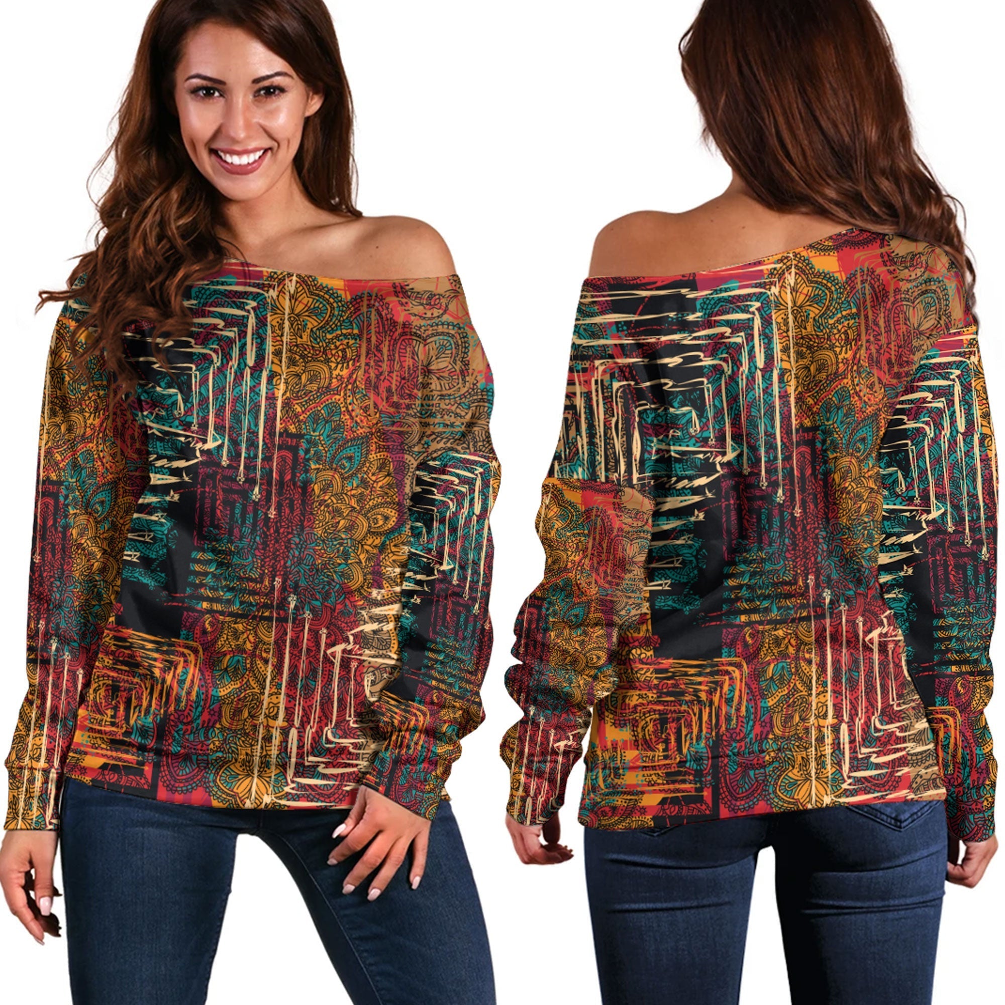 Paisley Bandana Pattern Seamless Off Shoulder Sweaters Ver.99 RLT13 - Wonder Print Shop