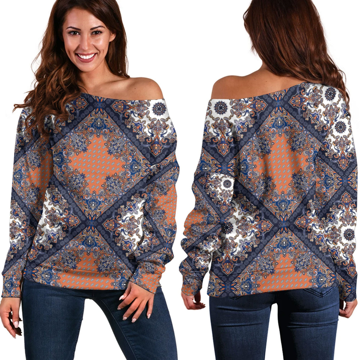 Paisley Bandana Pattern Seamless Off Shoulder Sweaters Ver.91 RLT13 - Wonder Print Shop