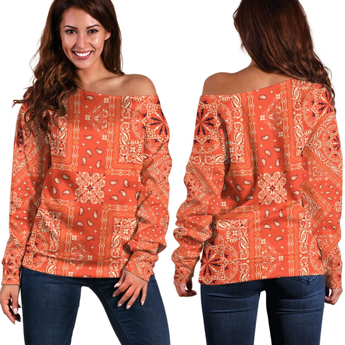 Paisley Bandana Pattern Seamless Off Shoulder Sweaters Ver.130 RLT13 - Wonder Print Shop