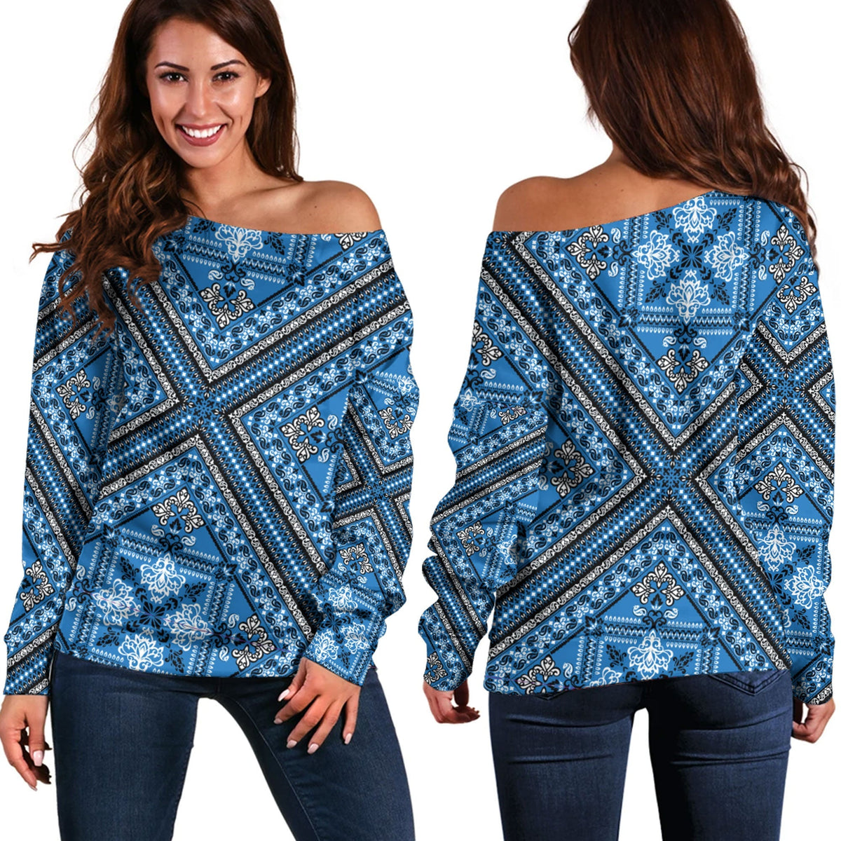 Paisley Bandana Pattern Seamless Off Shoulder Sweaters Ver.53 RLT13 - Wonder Print Shop