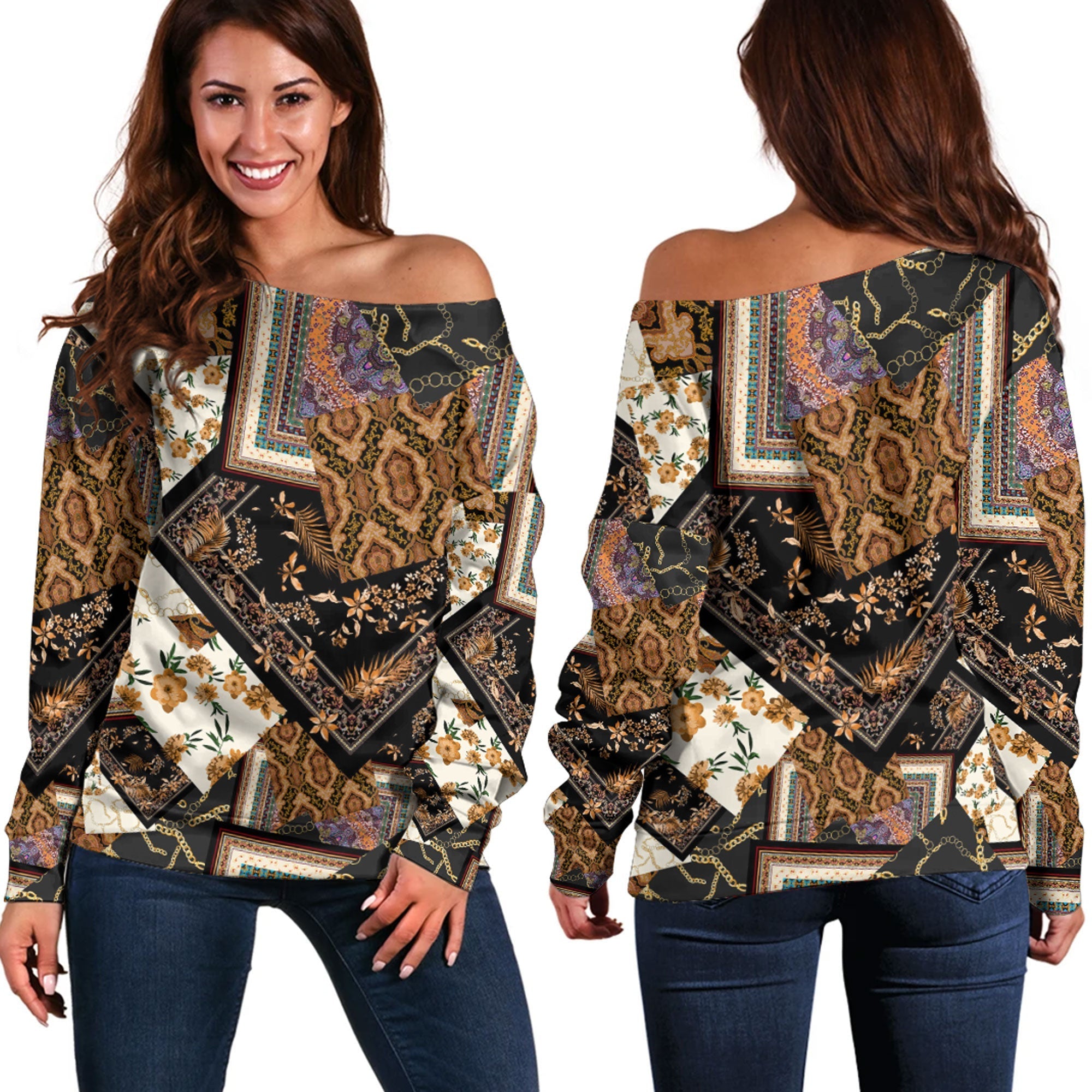 Paisley Bandana Pattern Seamless Off Shoulder Sweaters Ver.67 RLT13 - Wonder Print Shop