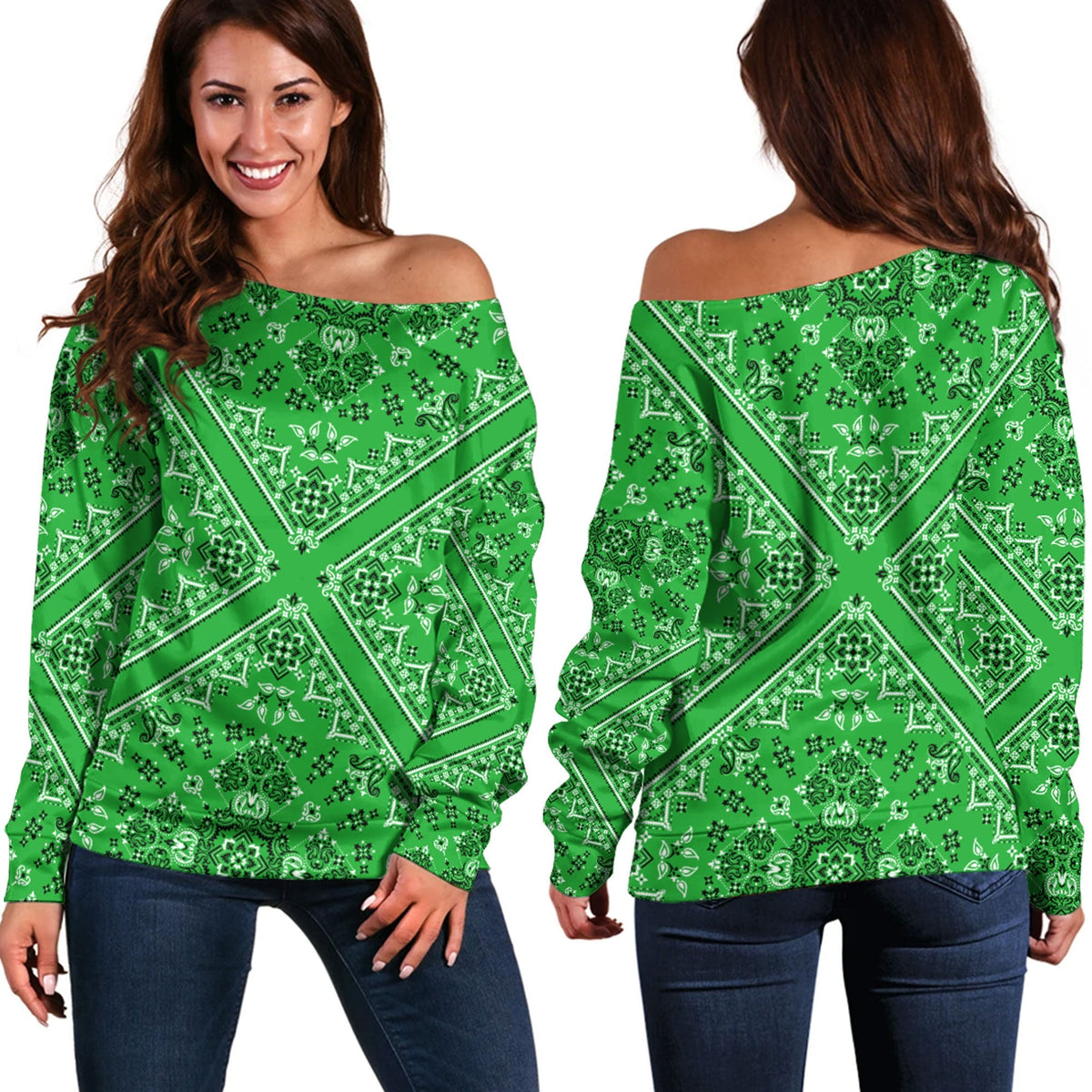 Paisley Bandana Pattern Seamless Off Shoulder Sweaters Ver.110 RLT13 - Wonder Print Shop