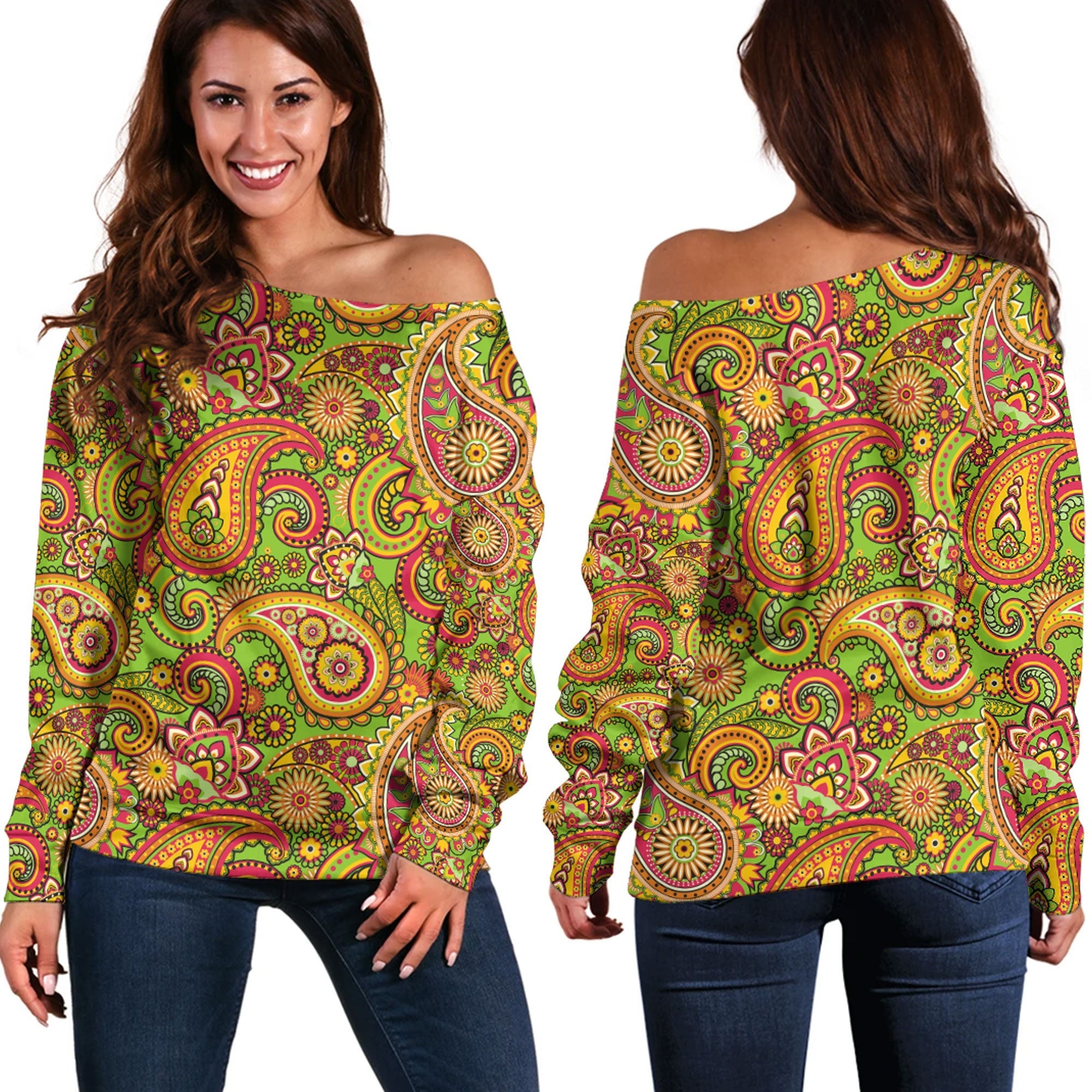 Paisley Bandana Pattern Seamless Off Shoulder Sweaters Ver.93 RLT13 - Wonder Print Shop