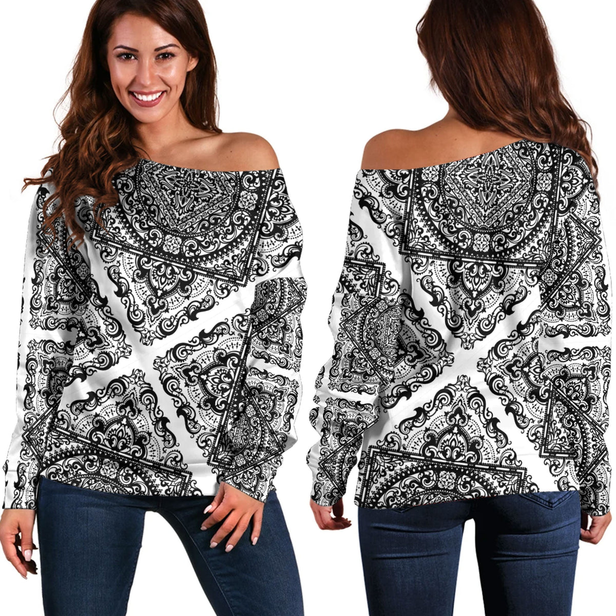 Paisley Bandana Pattern Seamless Off Shoulder Sweaters Ver.145 RLT13 - Wonder Print Shop