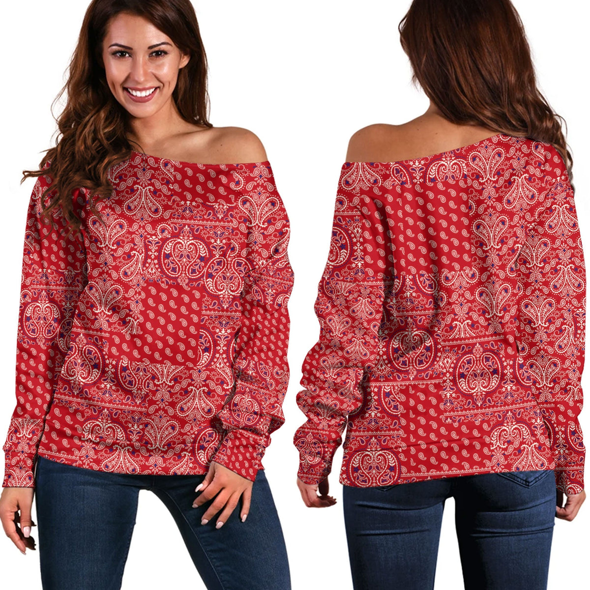 Paisley Bandana Pattern Seamless Off Shoulder Sweaters Ver.115 RLT13 - Wonder Print Shop