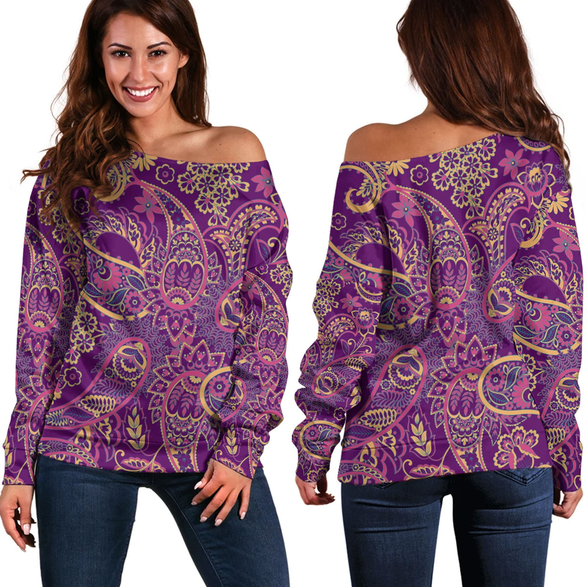 Paisley Bandana Pattern Seamless Off Shoulder Sweaters Ver.70 RLT13 - Wonder Print Shop
