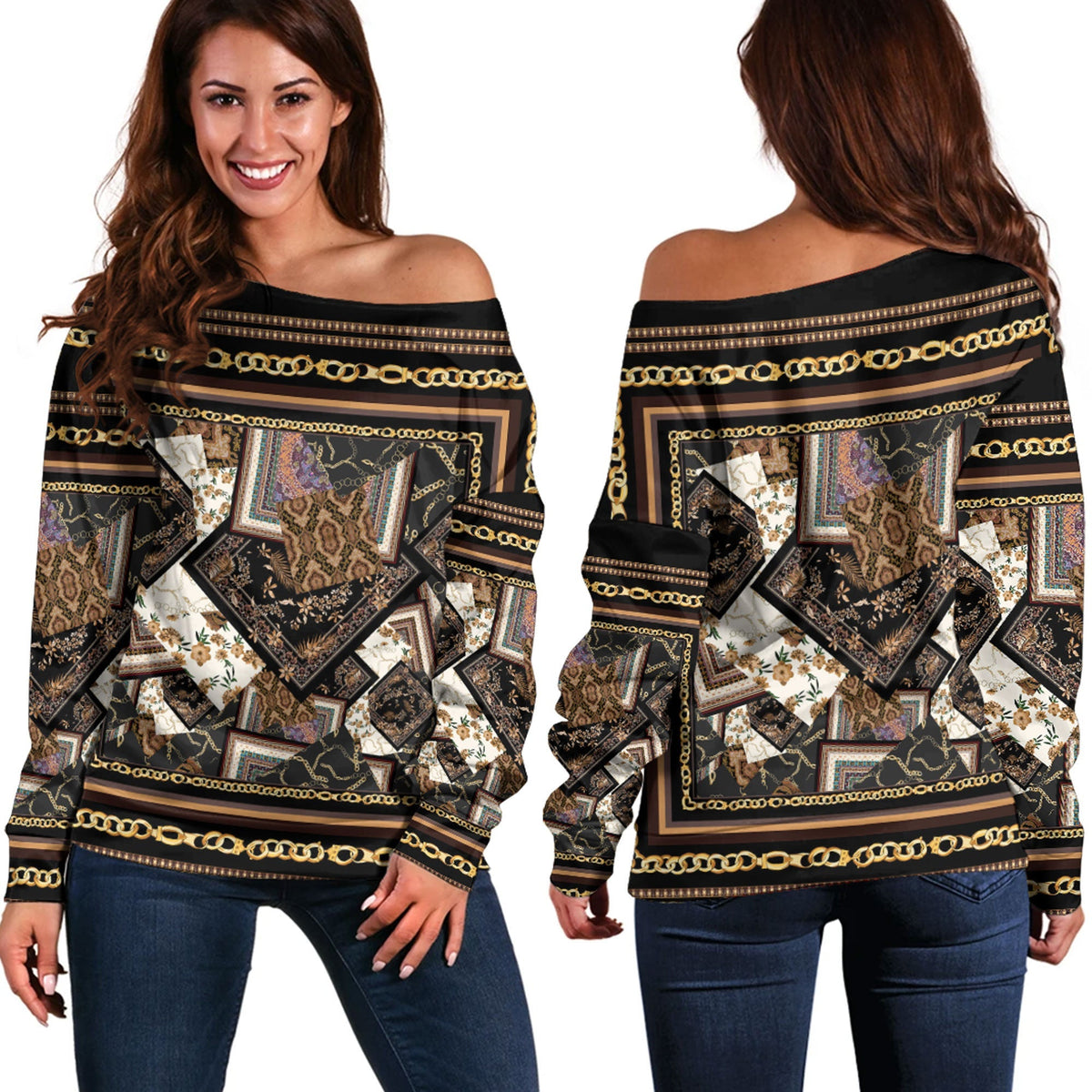Paisley Bandana Pattern Seamless Off Shoulder Sweaters Ver.71 RLT13 - Wonder Print Shop