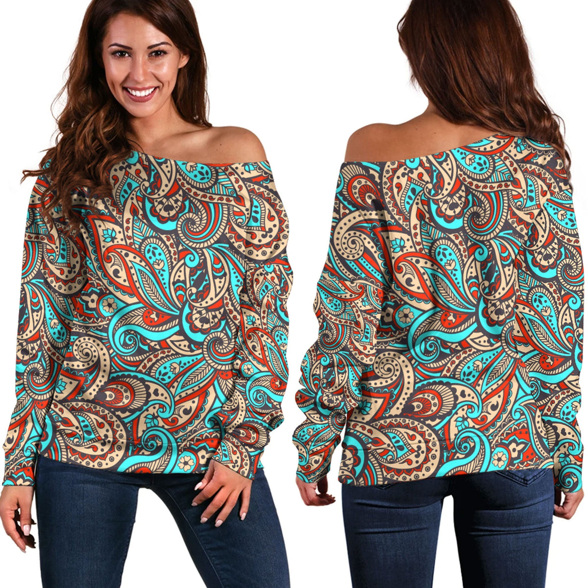 Paisley Bandana Pattern Seamless Off Shoulder Sweaters Ver.111 RLT13 - Wonder Print Shop