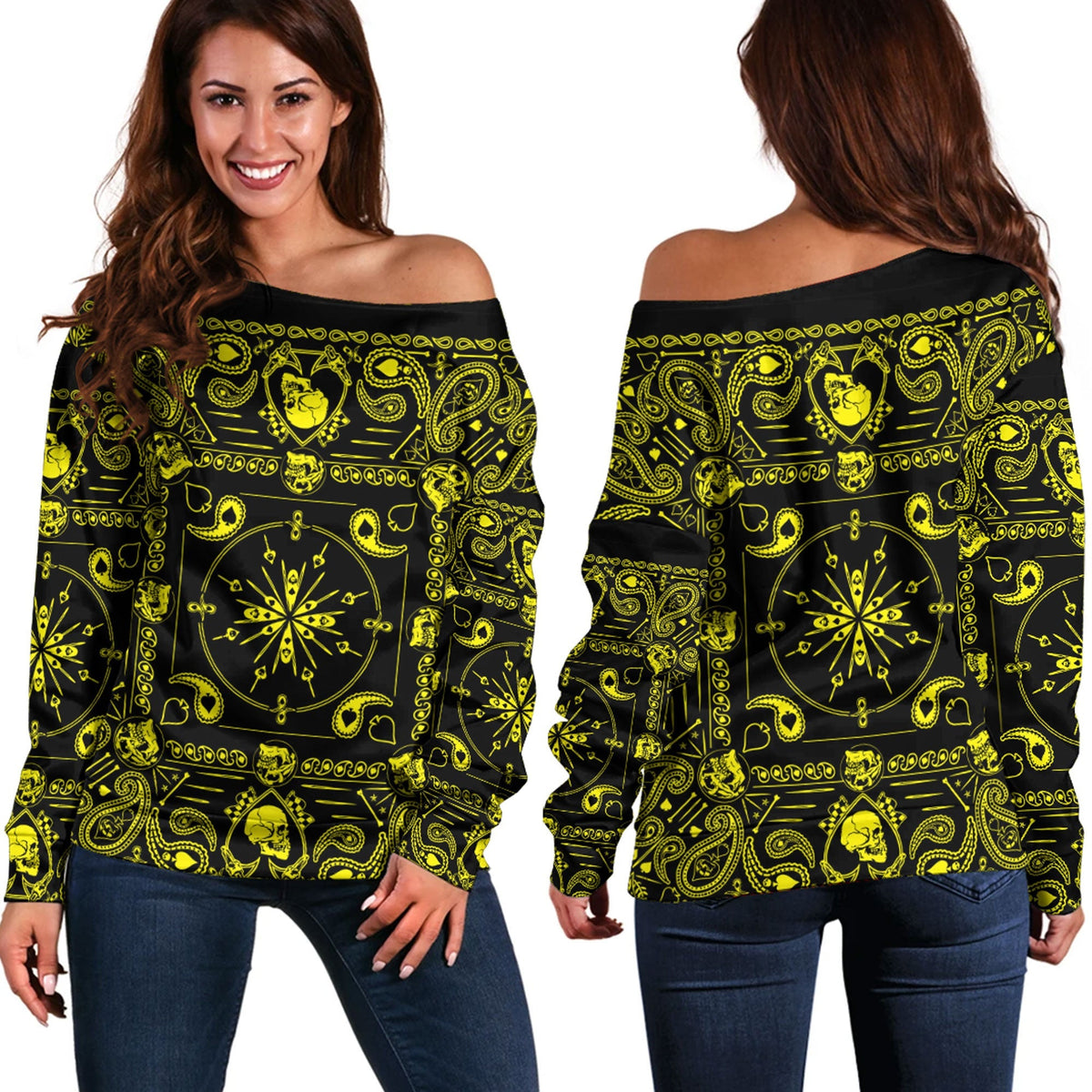 Paisley Bandana Pattern Seamless Off Shoulder Sweaters Ver.127 RLT13 - Wonder Print Shop