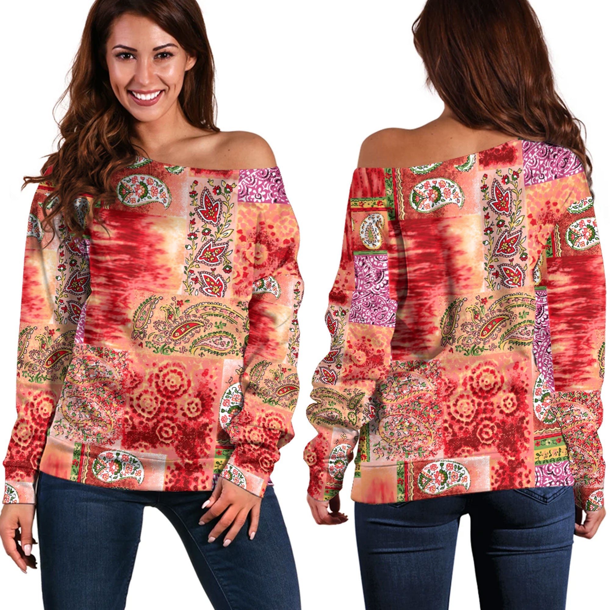 Paisley Bandana Pattern Seamless Off Shoulder Sweaters Ver.121 RLT13 - Wonder Print Shop