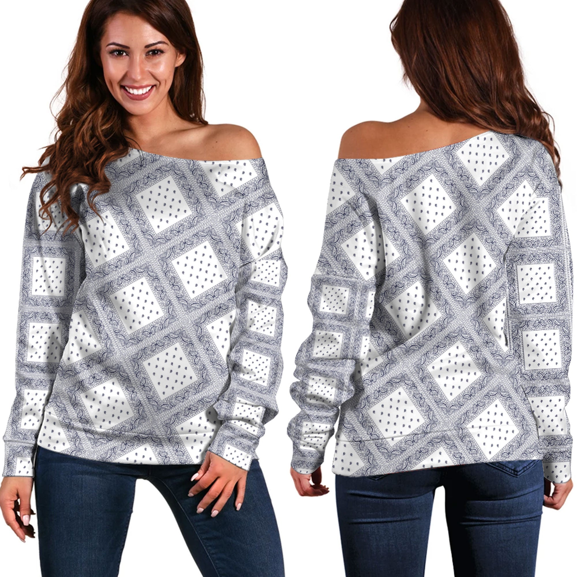 Paisley Bandana Pattern Seamless Off Shoulder Sweaters Ver.106 RLT13 - Wonder Print Shop