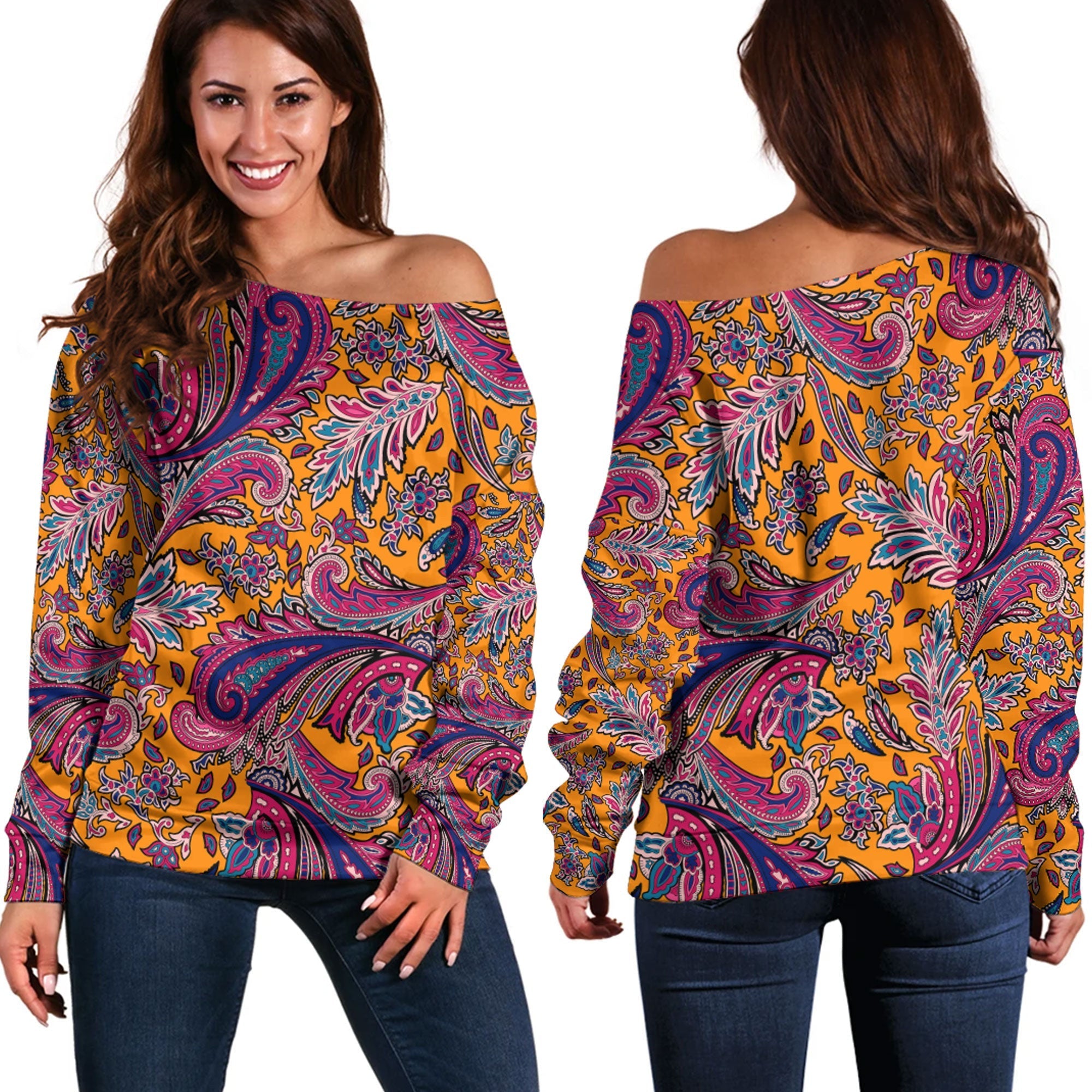 Paisley Bandana Pattern Seamless Off Shoulder Sweaters Ver.49 RLT13 - Wonder Print Shop