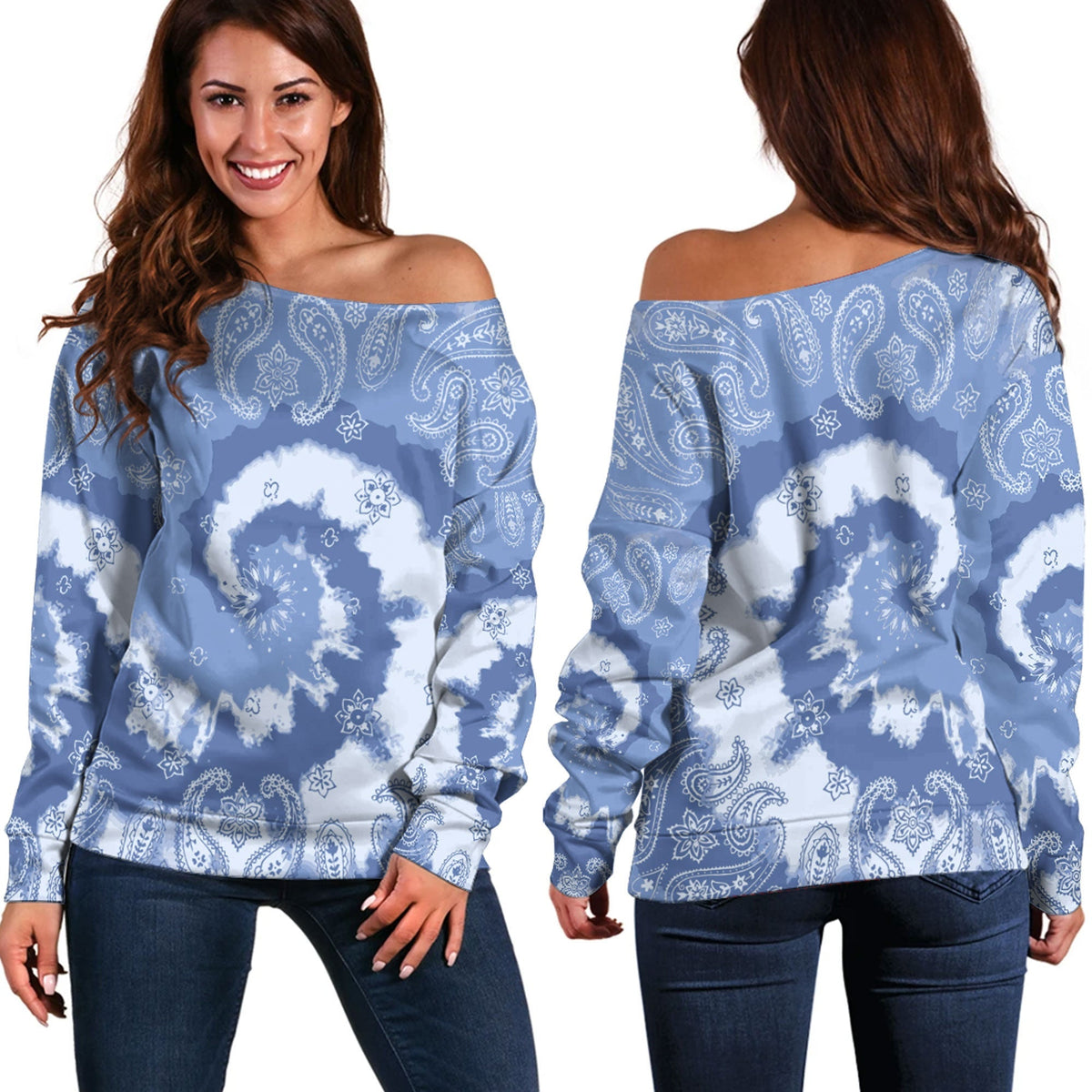 Paisley Bandana Pattern Seamless Off Shoulder Sweaters Ver.34 RLT13 - Wonder Print Shop