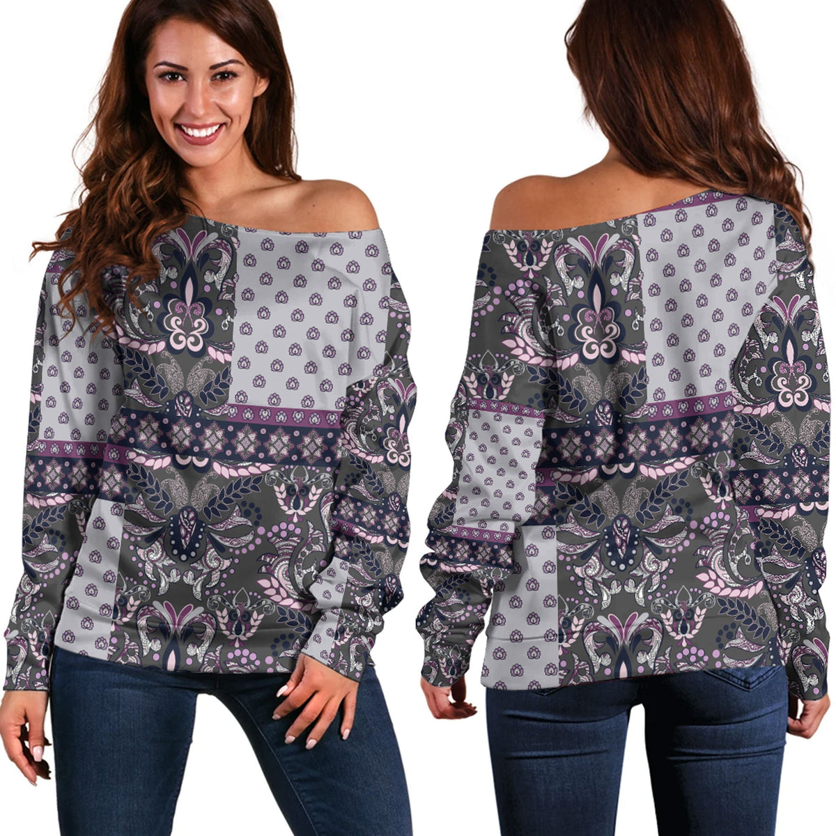 Paisley Bandana Pattern Seamless Off Shoulder Sweaters Ver.15 RLT13 - Wonder Print Shop