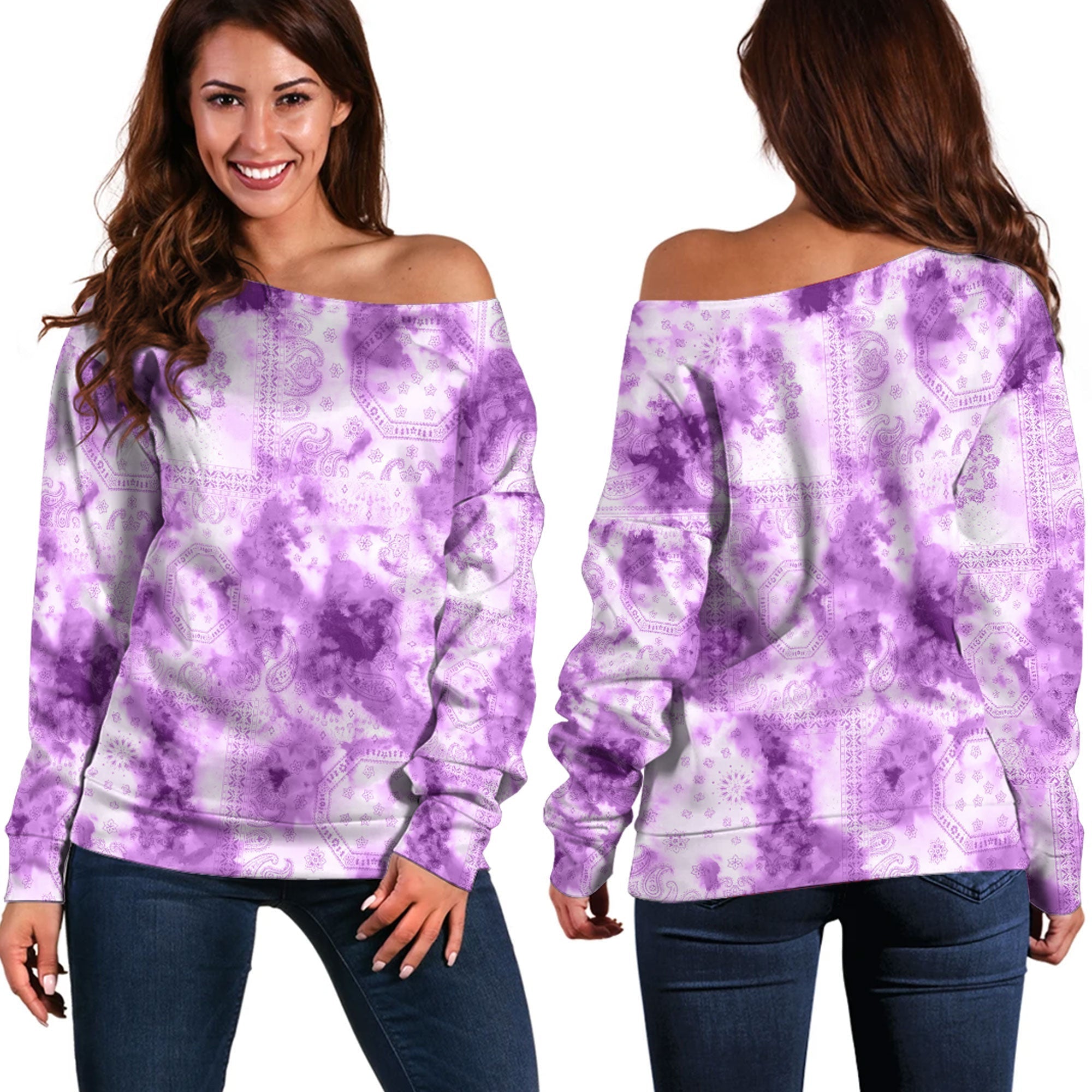 Paisley Bandana Pattern Seamless Off Shoulder Sweaters Ver.76 RLT13 - Wonder Print Shop