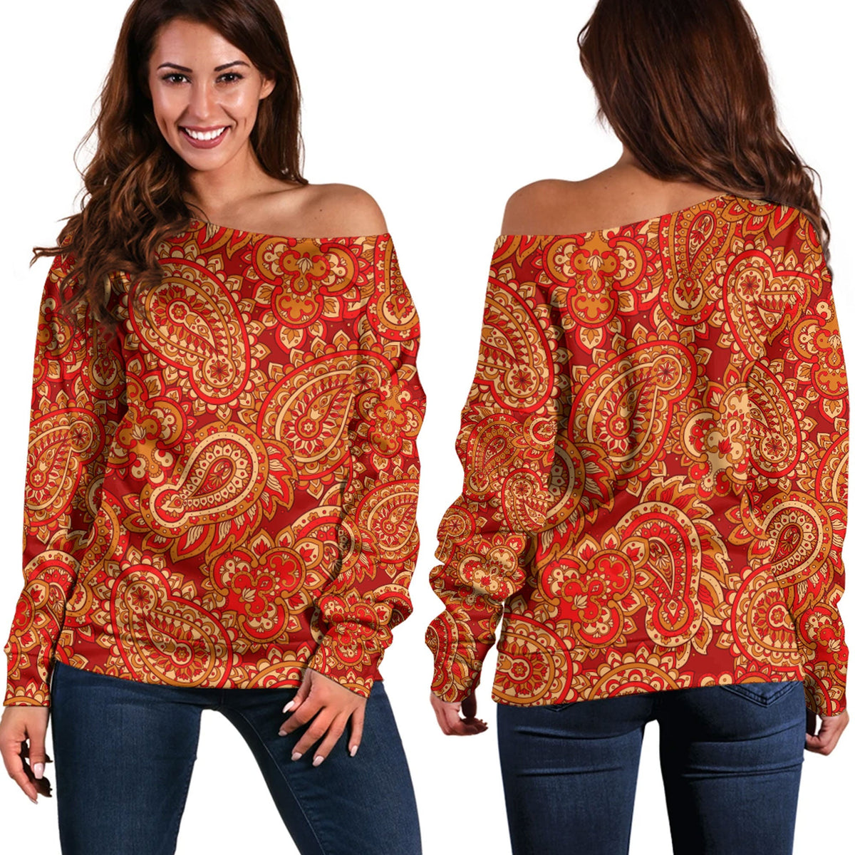 Paisley Bandana Pattern Seamless Off Shoulder Sweaters Ver.118 RLT13 - Wonder Print Shop