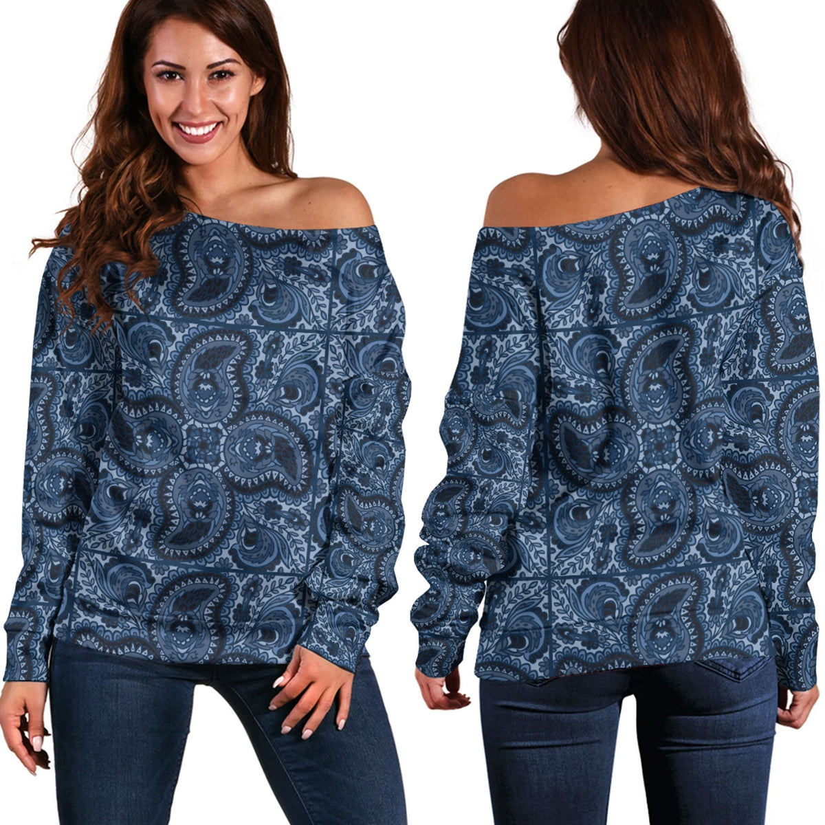 Paisley Bandana Pattern Seamless Off Shoulder Sweaters Ver.90 RLT13 - Wonder Print Shop
