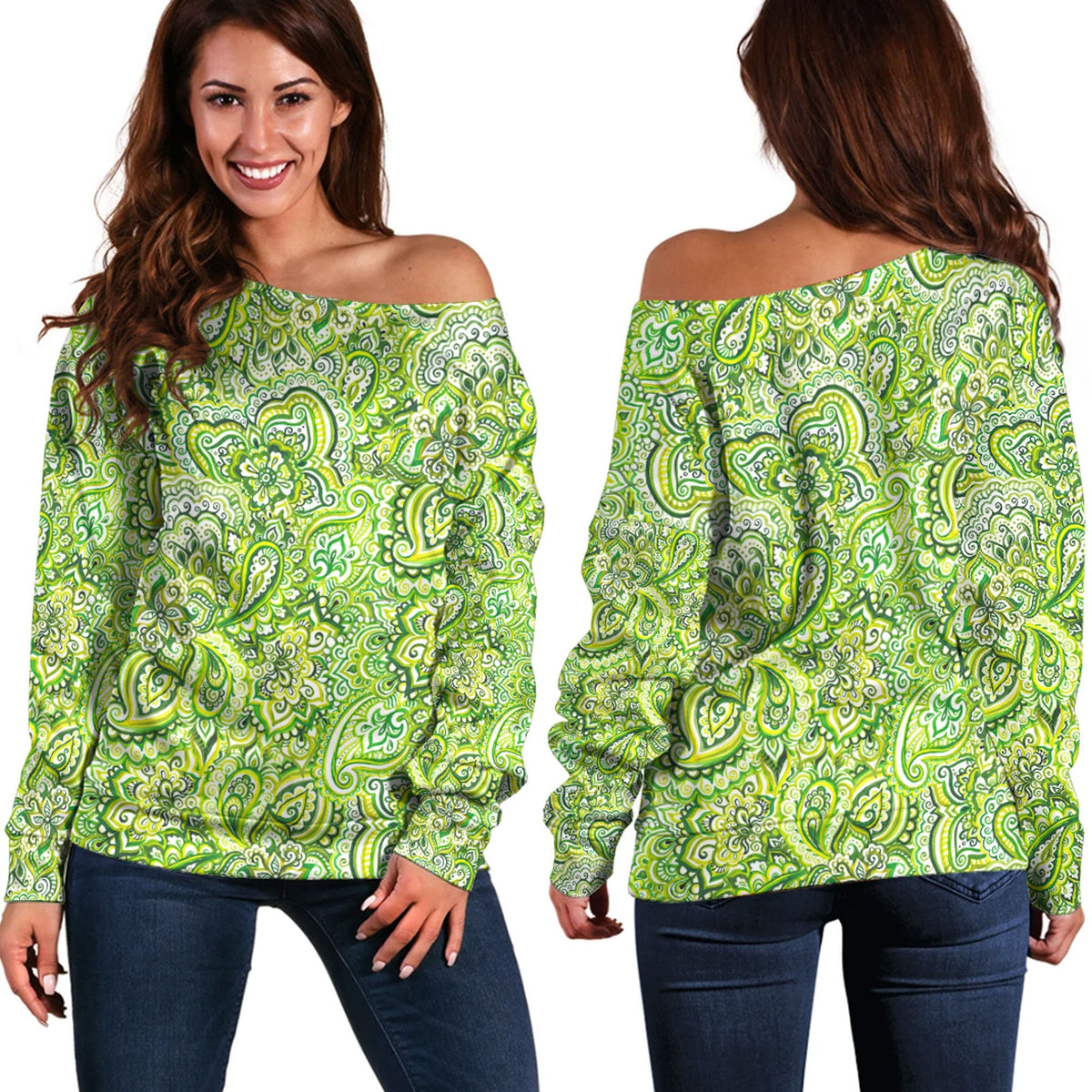 Paisley Bandana Pattern Seamless Off Shoulder Sweaters Ver.142 RLT13 - Wonder Print Shop