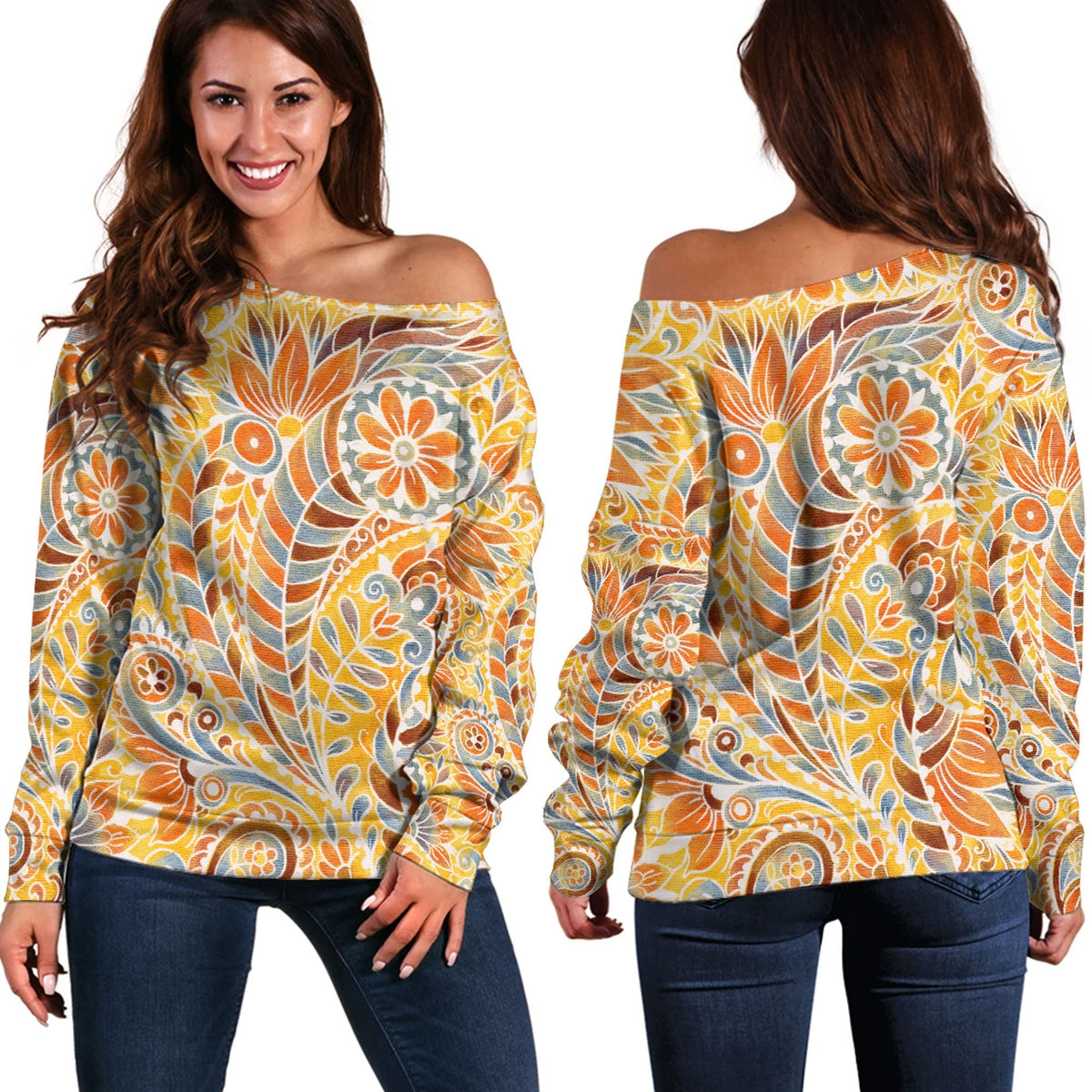 Paisley Bandana Pattern Seamless Off Shoulder Sweaters Ver.73 RLT13 - Wonder Print Shop