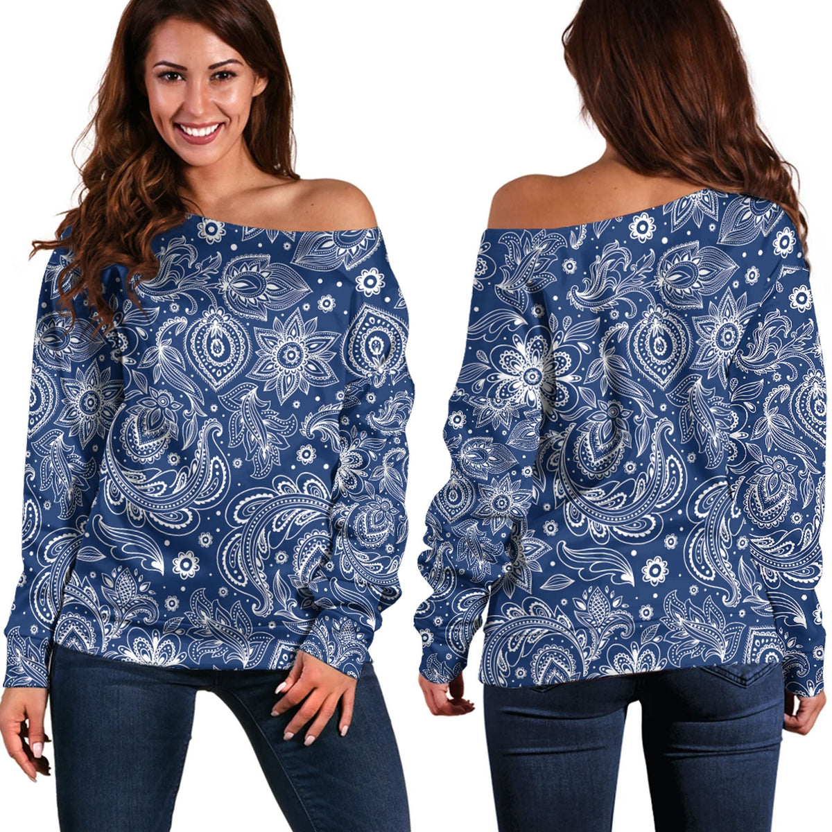 Paisley Bandana Pattern Seamless Off Shoulder Sweaters Ver.44 RLT13 - Wonder Print Shop