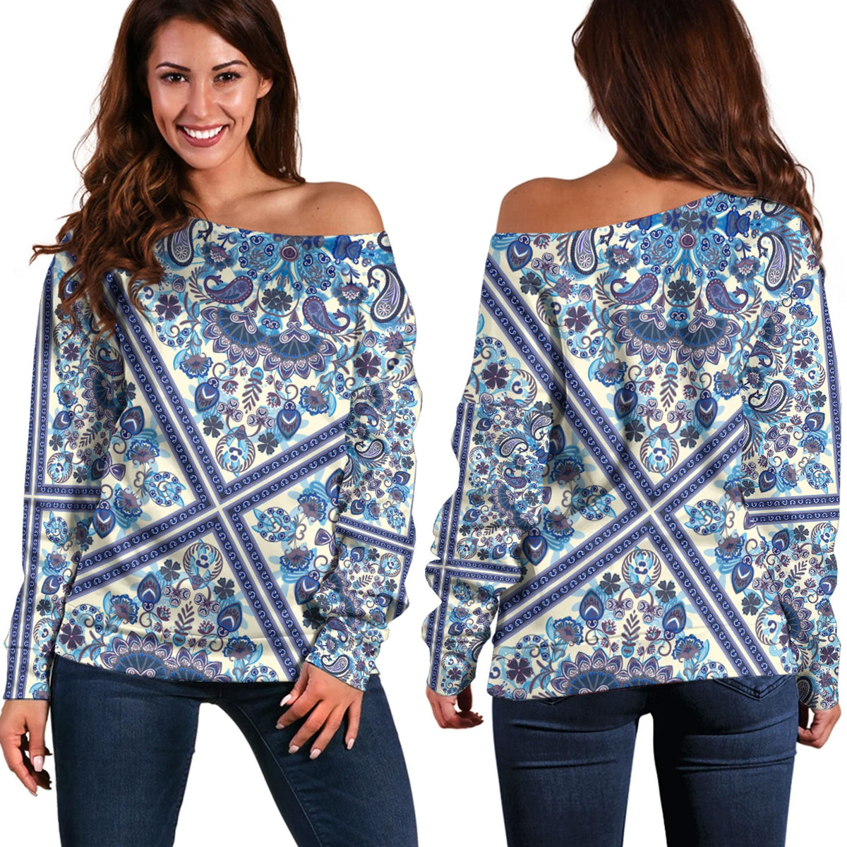 Paisley Bandana Pattern Seamless Off Shoulder Sweaters Ver.126 RLT13 - Wonder Print Shop