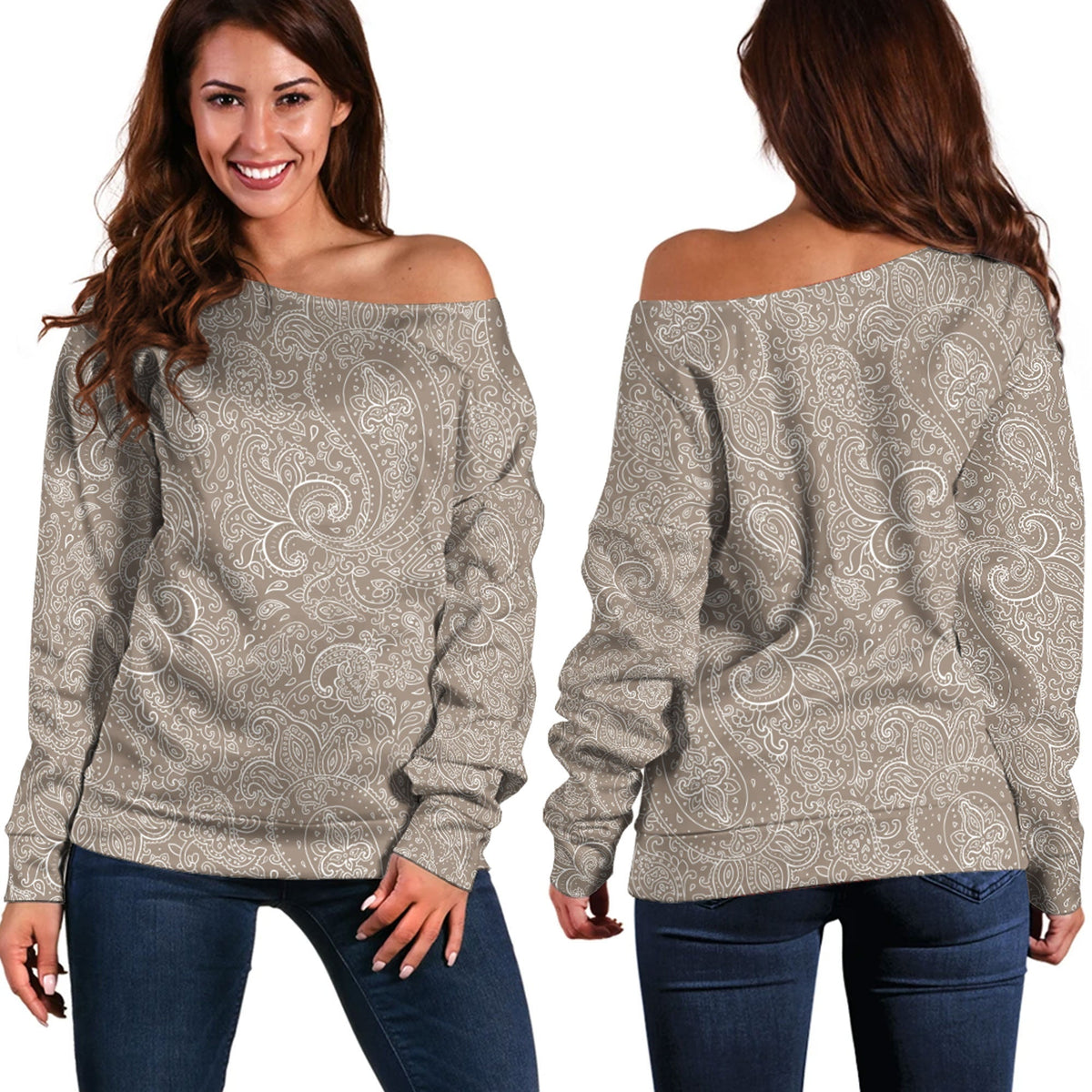Paisley Bandana Pattern Seamless Off Shoulder Sweaters Ver.63 RLT13 - Wonder Print Shop