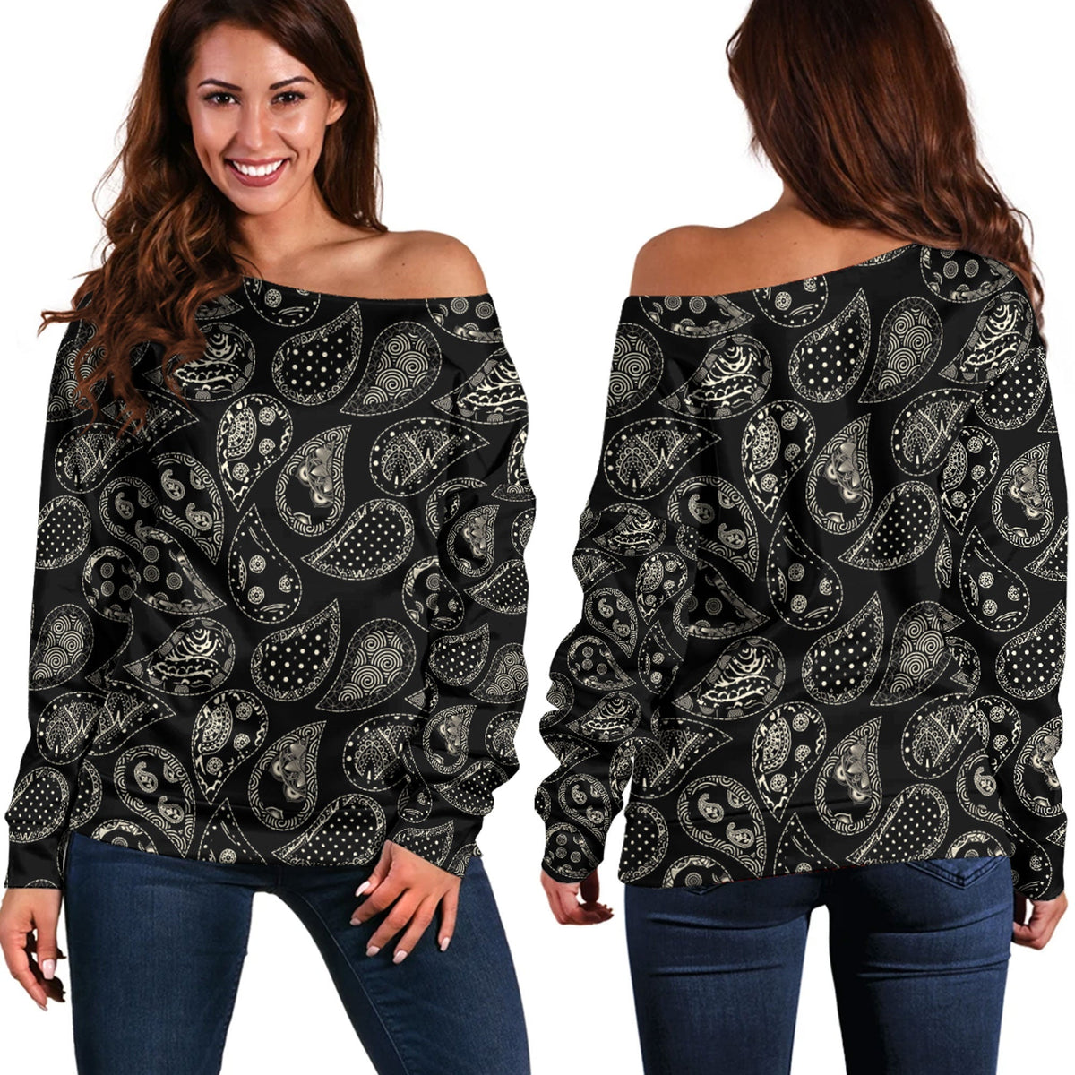 Paisley Bandana Pattern Seamless Off Shoulder Sweaters Ver.72 RLT13 - Wonder Print Shop