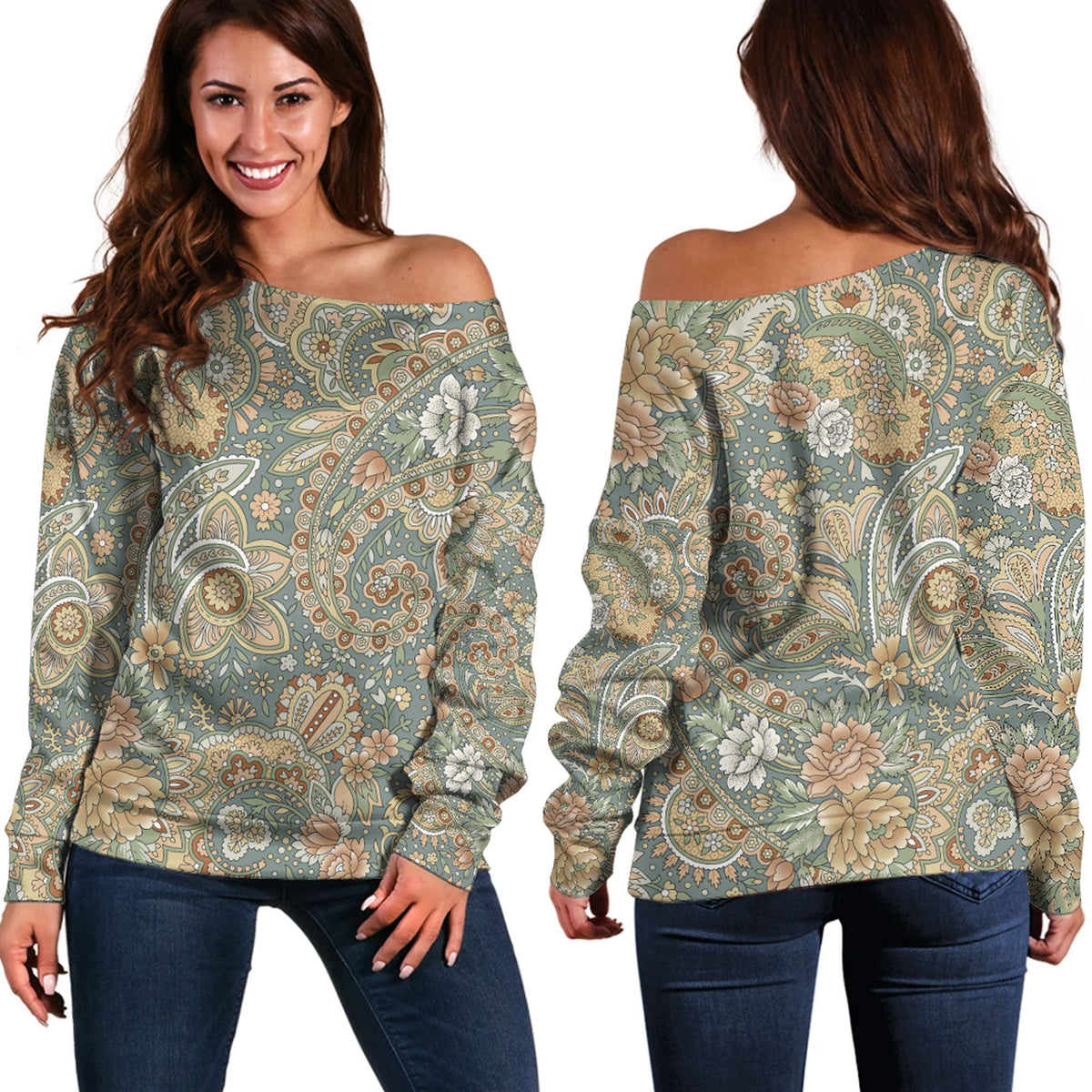 Paisley Bandana Pattern Seamless Off Shoulder Sweaters Ver.48 RLT13 - Wonder Print Shop