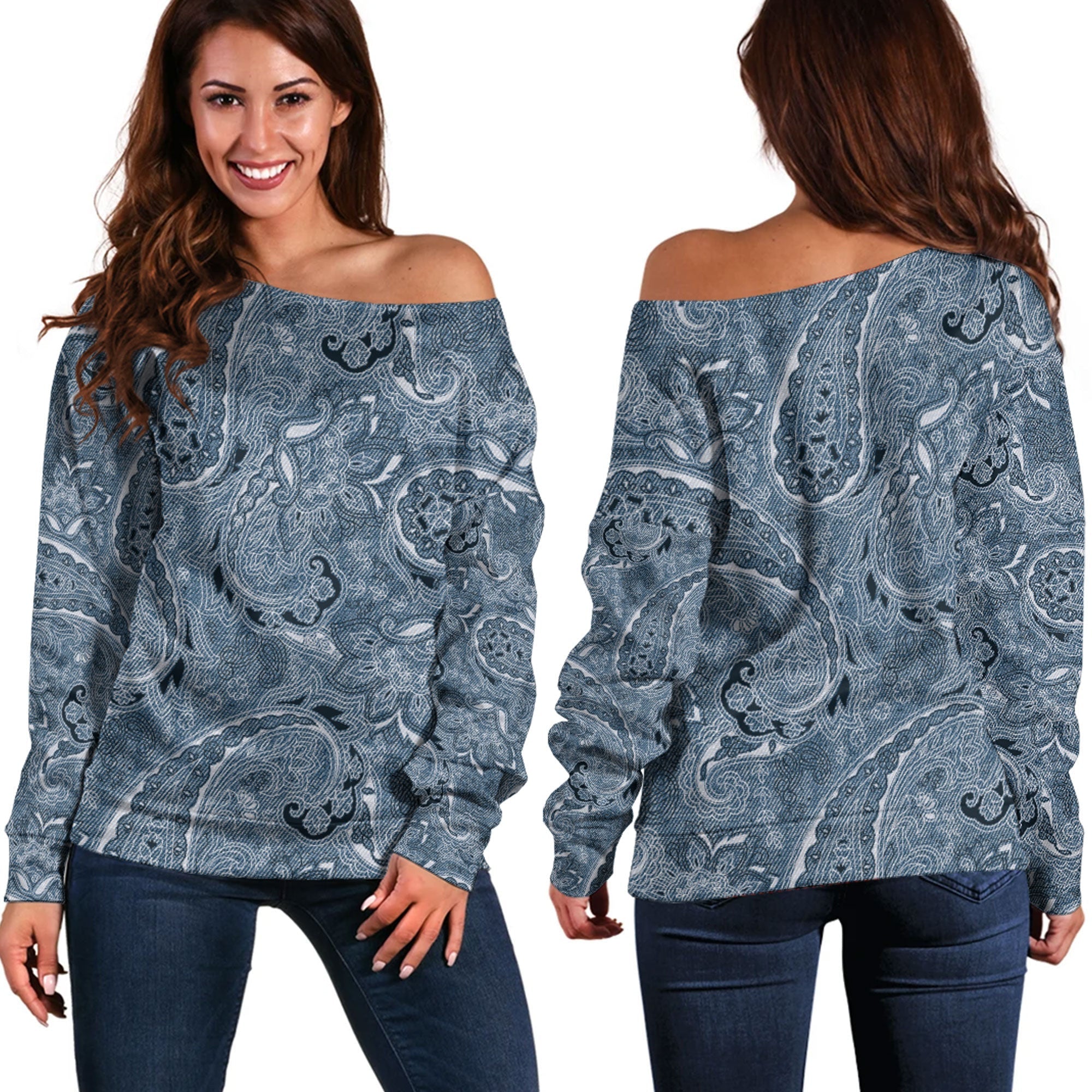 Paisley Bandana Pattern Seamless Off Shoulder Sweaters Ver.96 RLT13 - Wonder Print Shop