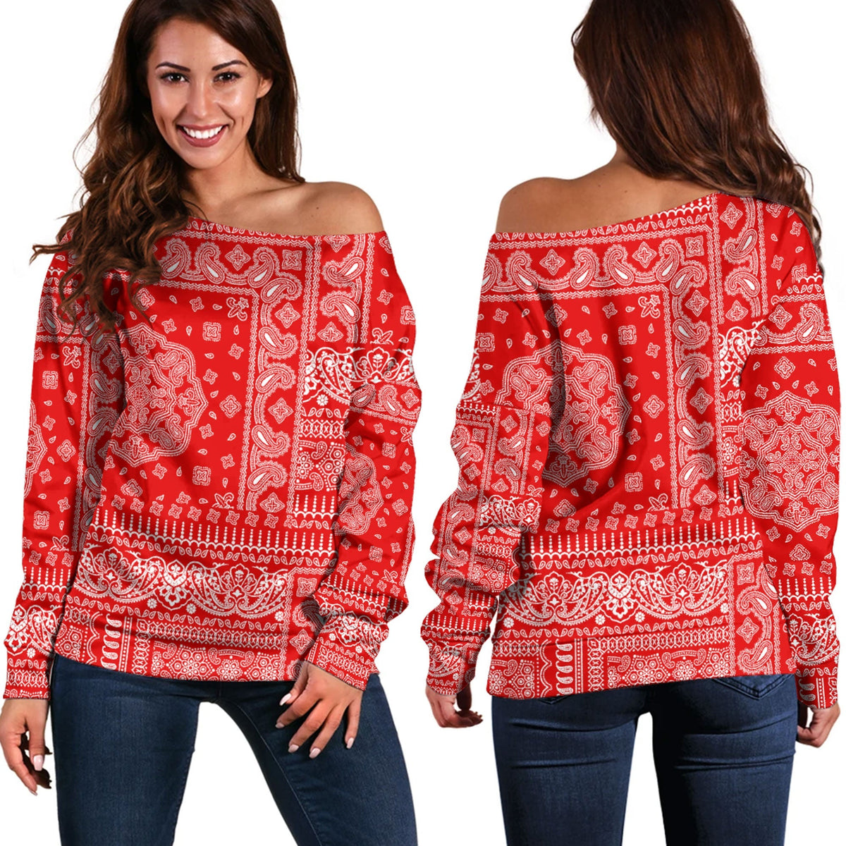 Paisley Bandana Pattern Seamless Off Shoulder Sweaters Ver.117 RLT13 - Wonder Print Shop