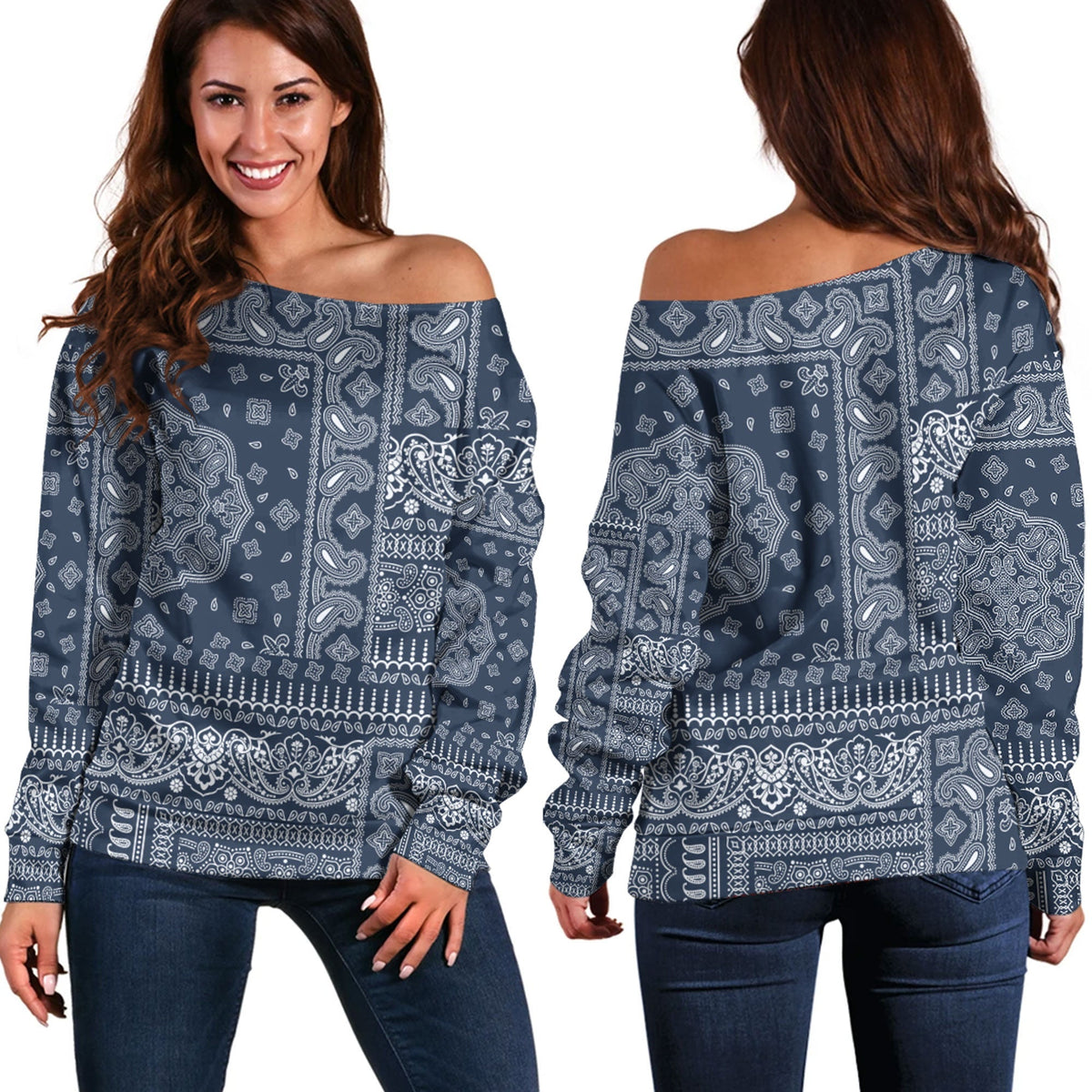 Paisley Bandana Pattern Seamless Off Shoulder Sweaters Ver.108 RLT13 - Wonder Print Shop