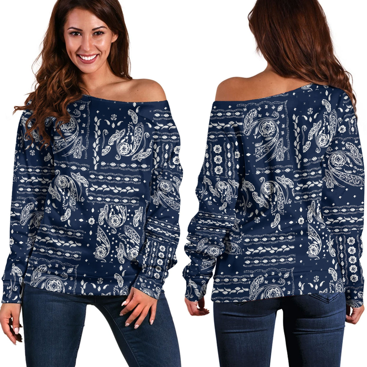 Paisley Bandana Pattern Seamless Off Shoulder Sweaters Ver.114 RLT13 - Wonder Print Shop