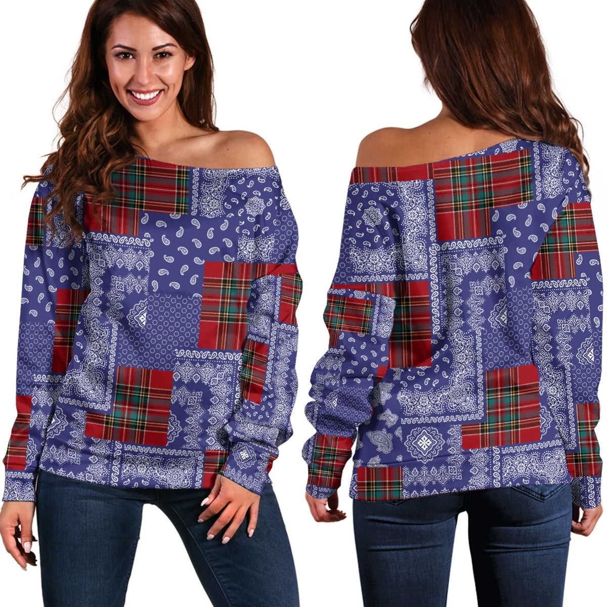 Paisley Bandana Pattern Seamless Off Shoulder Sweaters Ver.81 RLT13 - Wonder Print Shop
