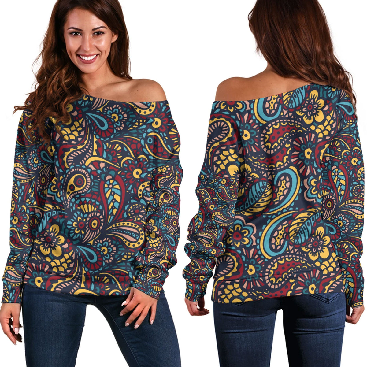 Paisley Bandana Pattern Seamless Off Shoulder Sweaters Ver.125 RLT13 - Wonder Print Shop