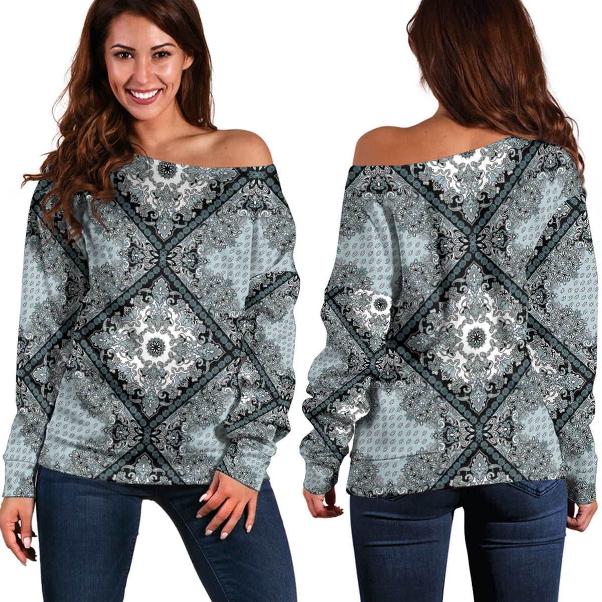 Paisley Bandana Pattern Seamless Off Shoulder Sweaters Ver.94 RLT13 - Wonder Print Shop