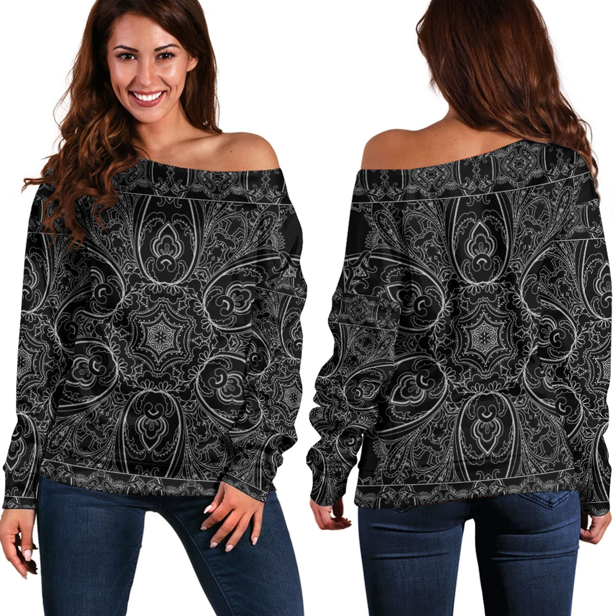 Paisley Bandana Pattern Seamless Off Shoulder Sweaters Ver.147 RLT13 - Wonder Print Shop