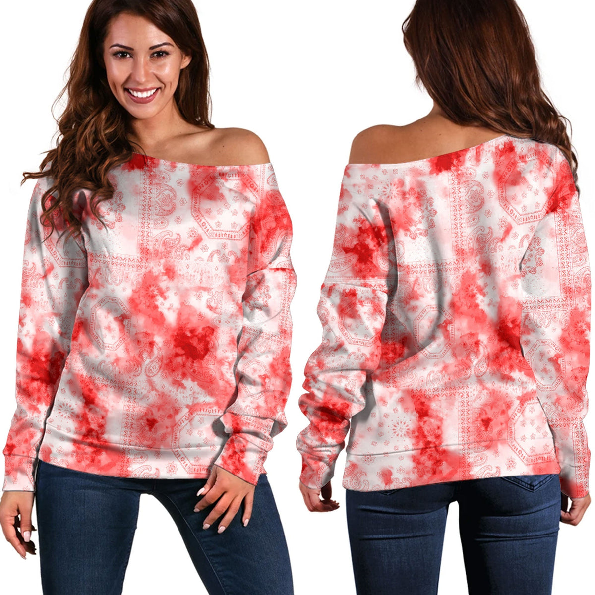 Paisley Bandana Pattern Seamless Off Shoulder Sweaters Ver.116 RLT13 - Wonder Print Shop