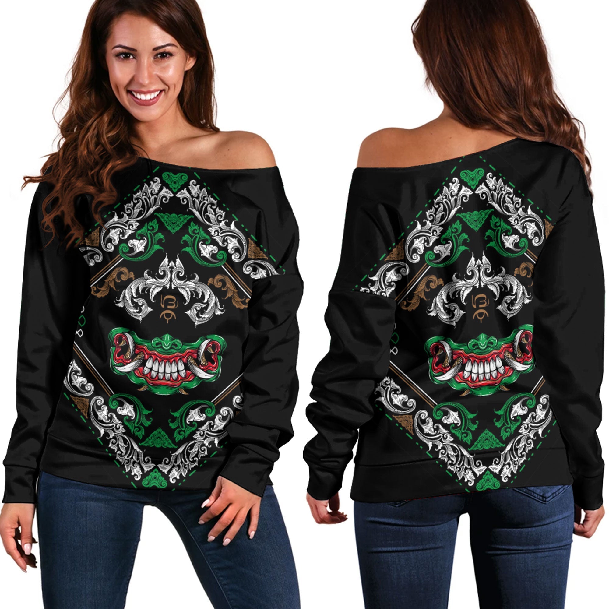 Paisley Bandana Pattern Seamless Off Shoulder Sweaters Ver.62 RLT13 - Wonder Print Shop