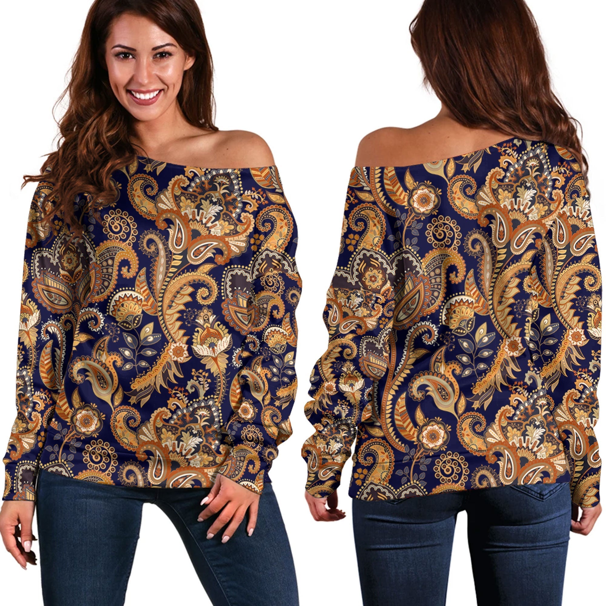 Paisley Bandana Pattern Seamless Off Shoulder Sweaters Ver.98 RLT13 - Wonder Print Shop