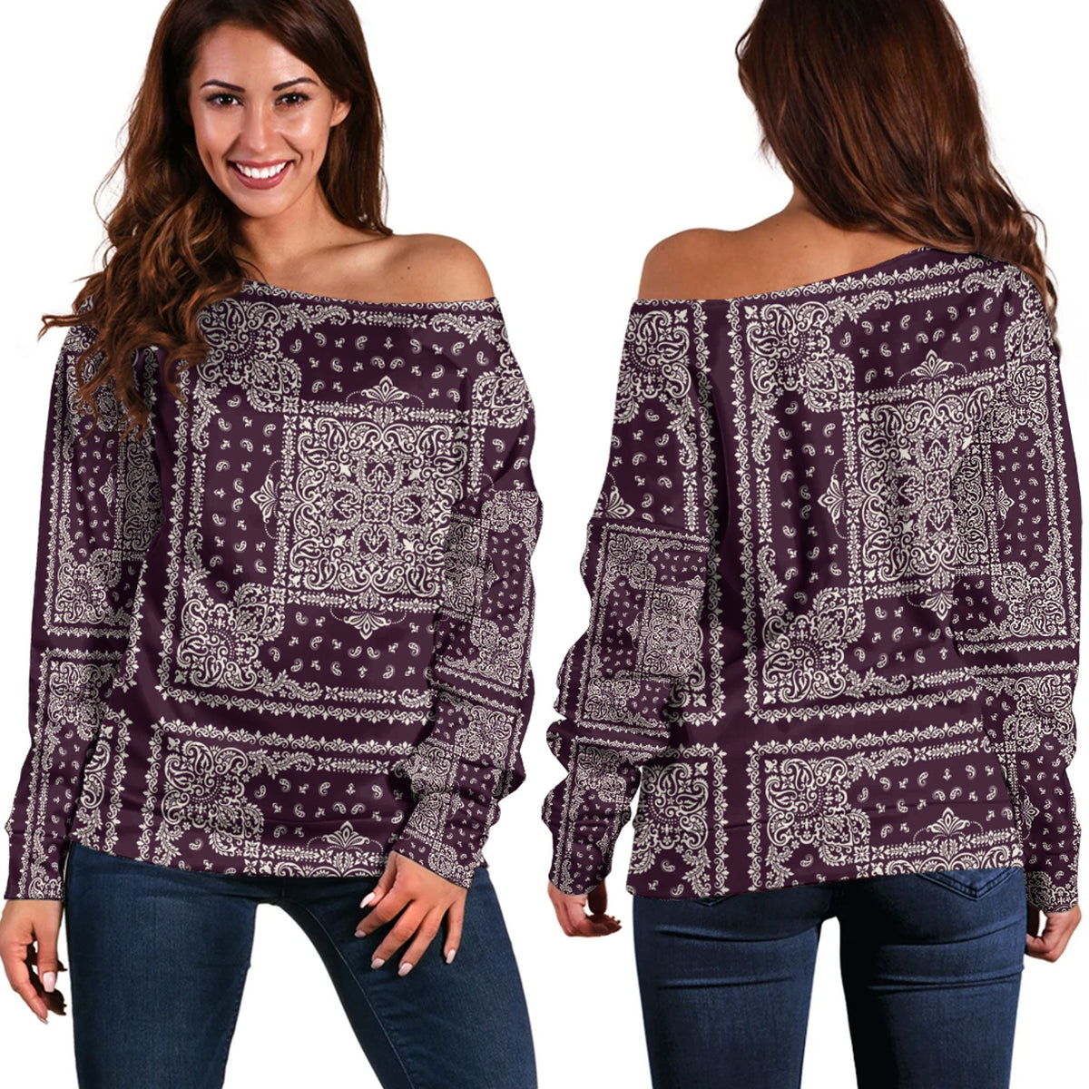 Paisley Bandana Pattern Seamless Off Shoulder Sweaters Ver.120 RLT13 - Wonder Print Shop