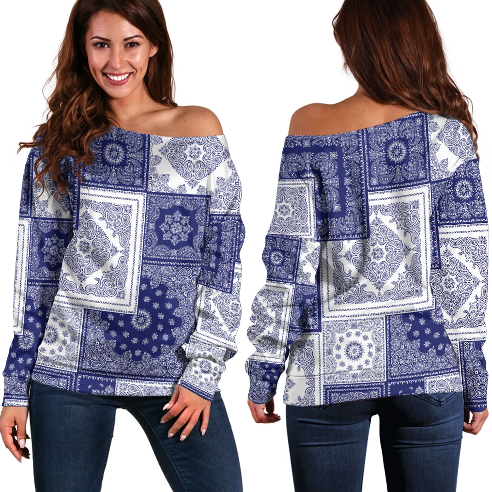 Paisley Bandana Pattern Seamless Off Shoulder Sweaters Ver.157 RLT13 - Wonder Print Shop