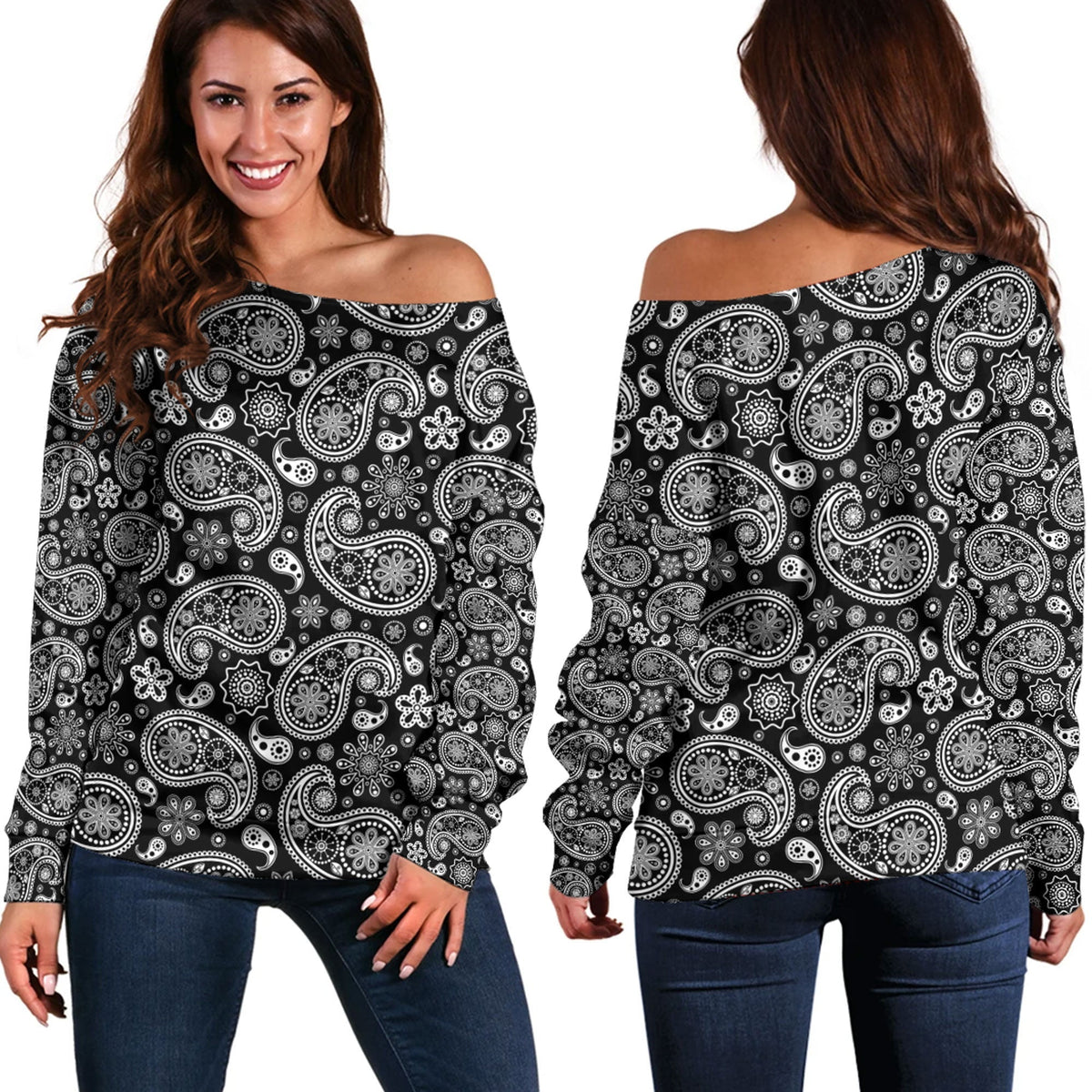Paisley Bandana Pattern Seamless Off Shoulder Sweaters Ver.19 RLT13 - Wonder Print Shop